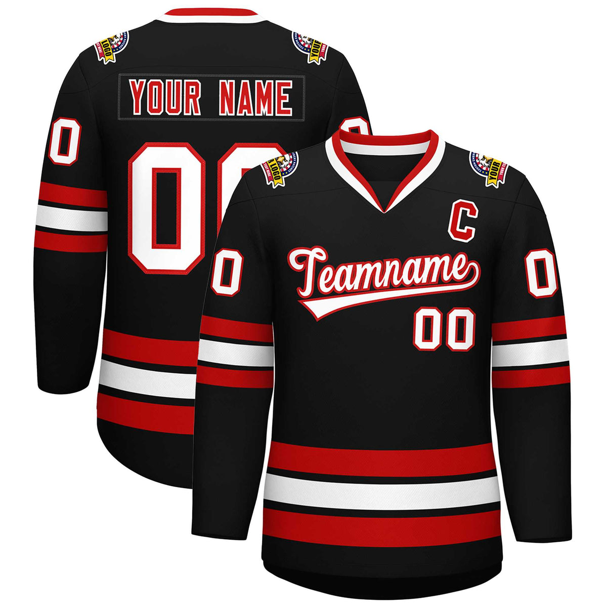 Custom Black White-Red Classic Style Hockey Jersey | KXKSHOP