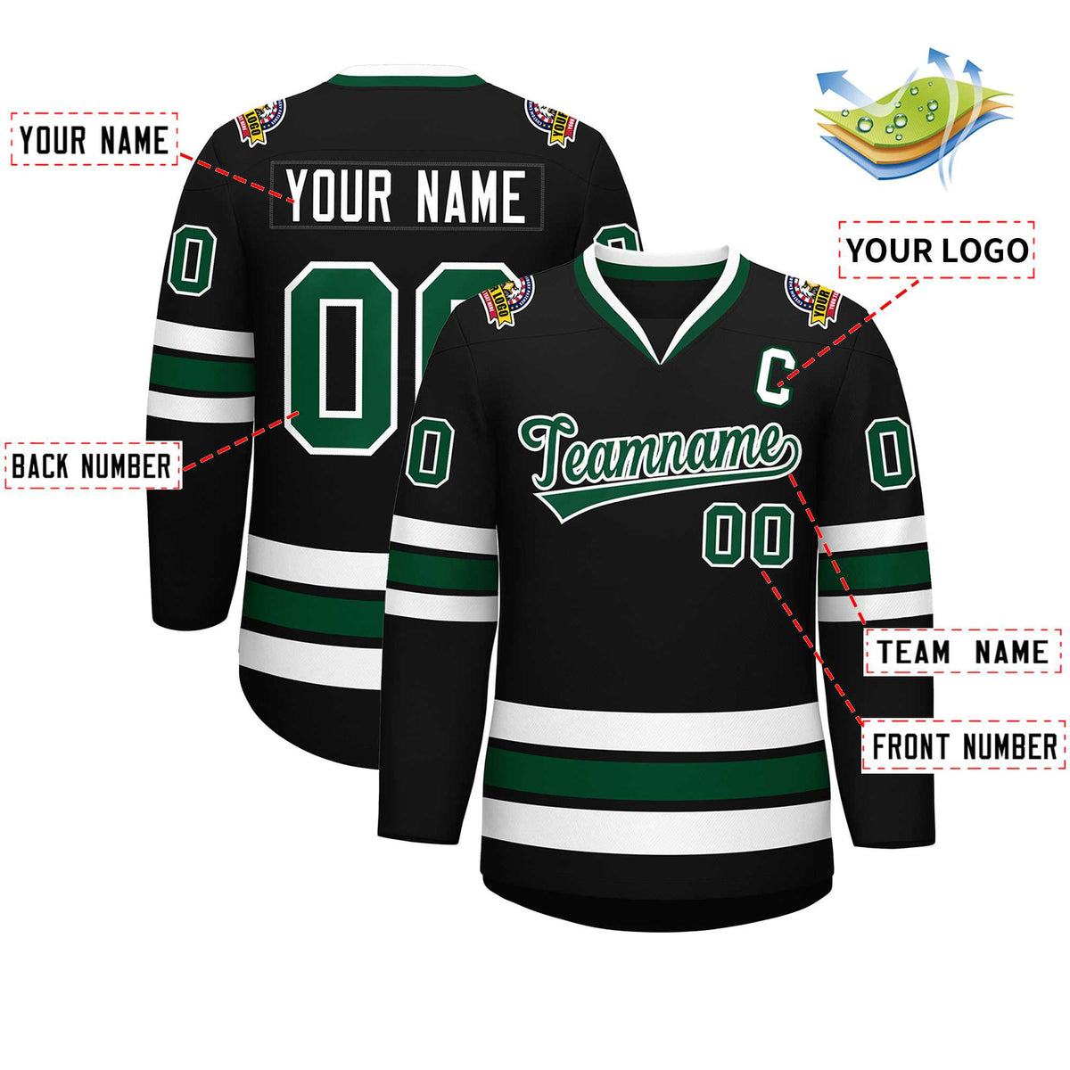 Custom Black Green-White Classic Style Hockey Jersey | KXKSHOP