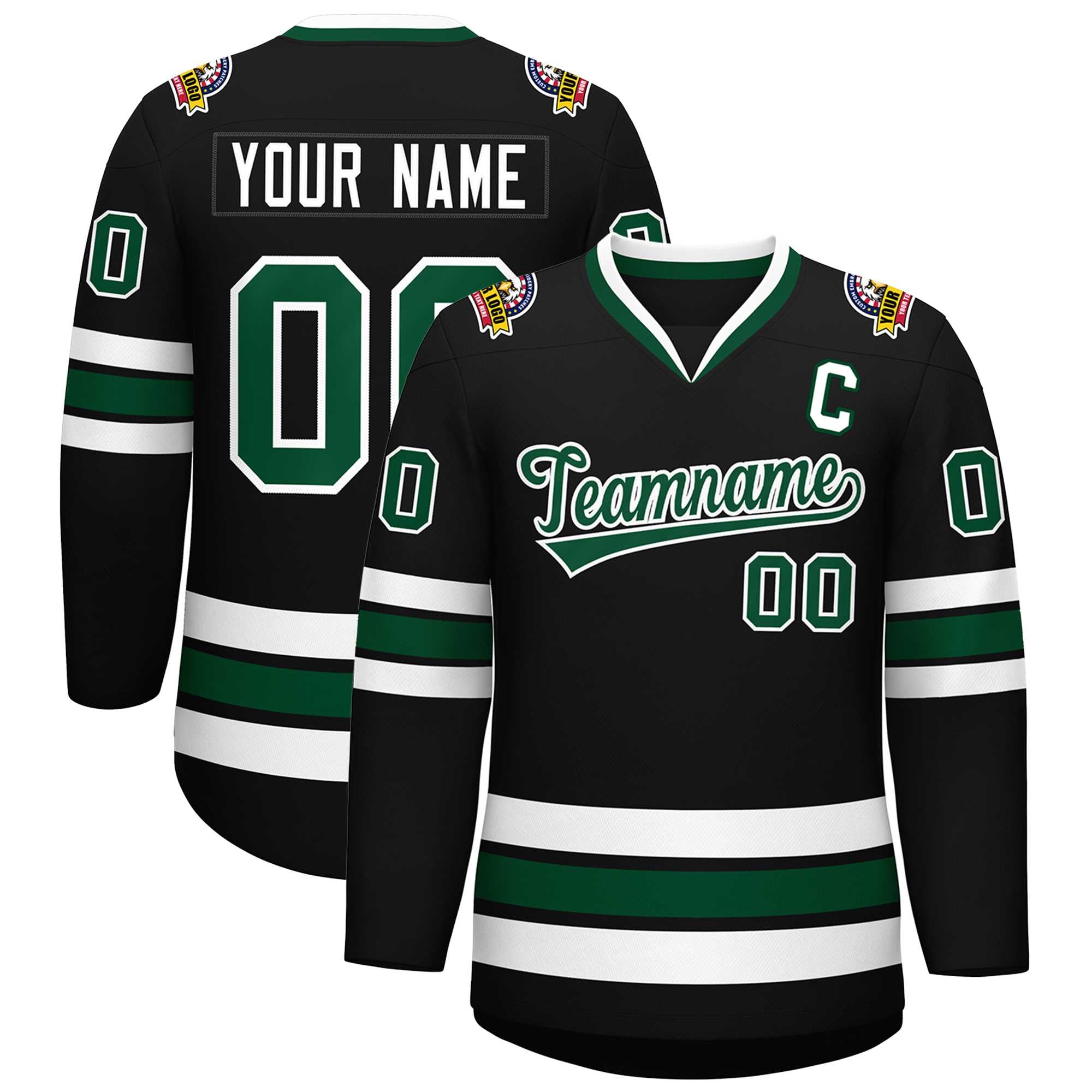 Custom Black Green-White Classic Style Hockey Jersey | KXKSHOP