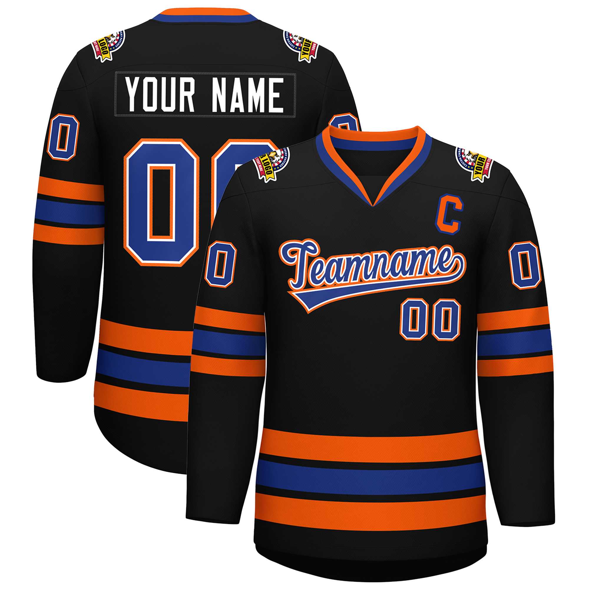 Custom Black Royal White-Orange Classic Style Hockey Jersey | KXKSHOP