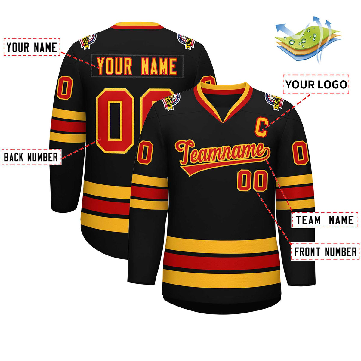 Custom Black Red-Gold Classic Style Hockey Jersey | KXKSHOP