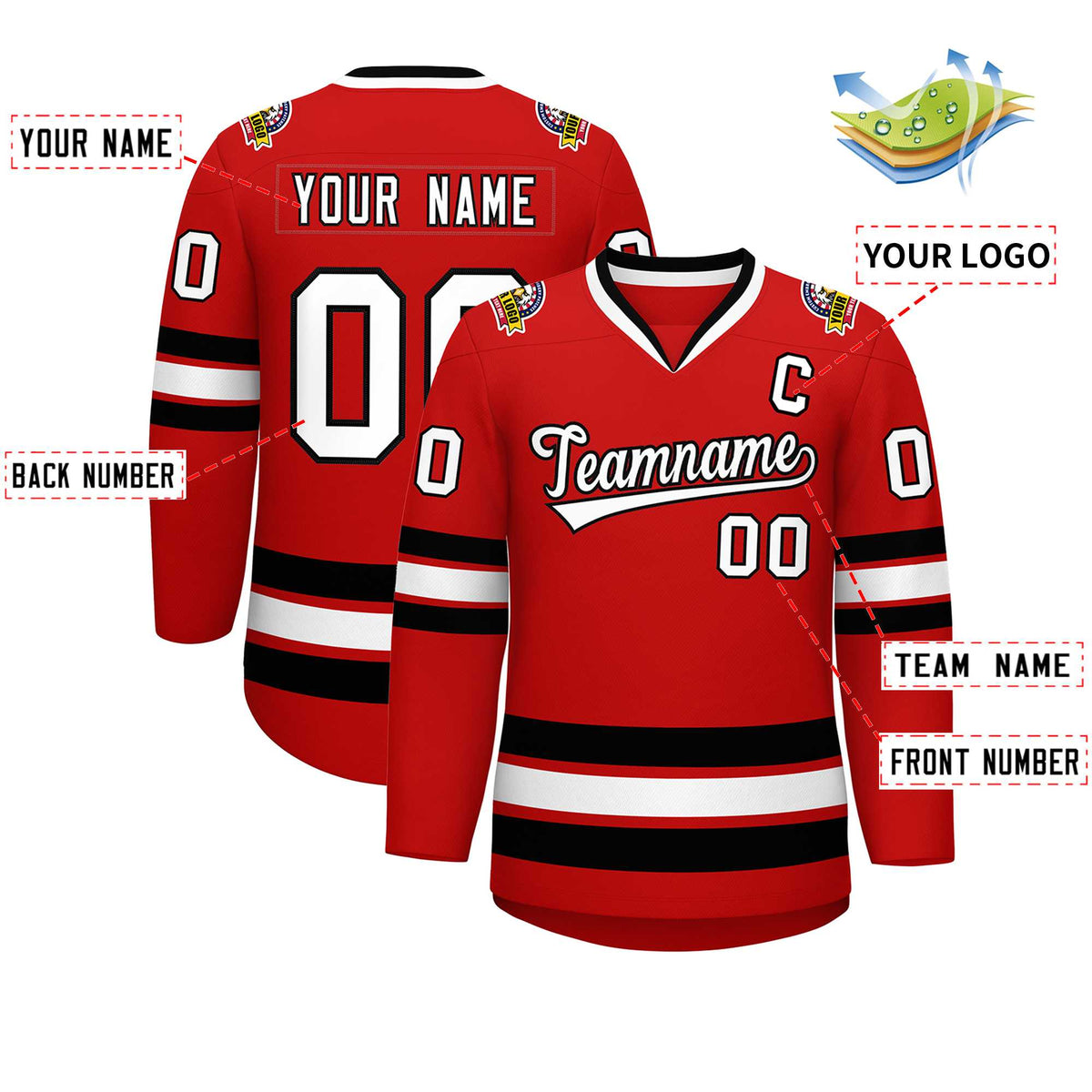 Custom Red White-Black Classic Style Hockey Jersey | KXKSHOP