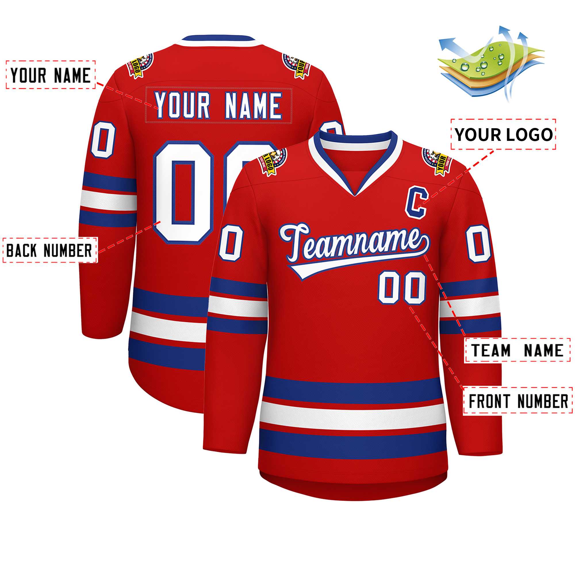 Custom Red White-Royal Classic Style Hockey Jersey | KXKSHOP
