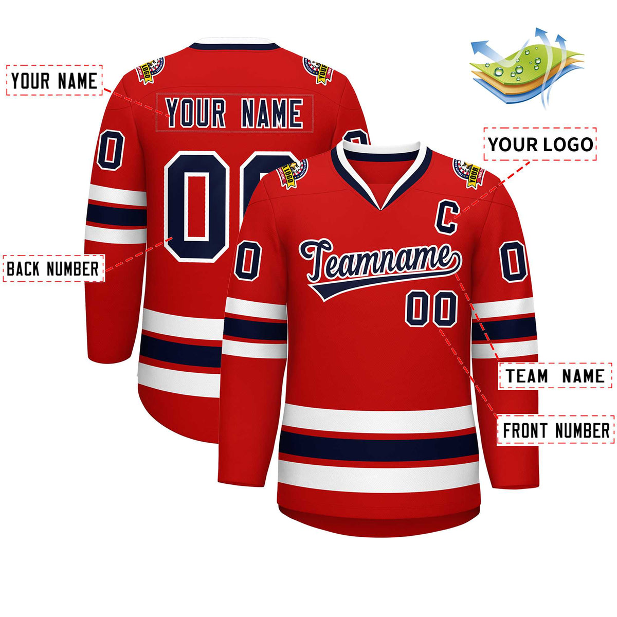 Custom Red Navy-White Classic Style Hockey Jersey | KXKSHOP