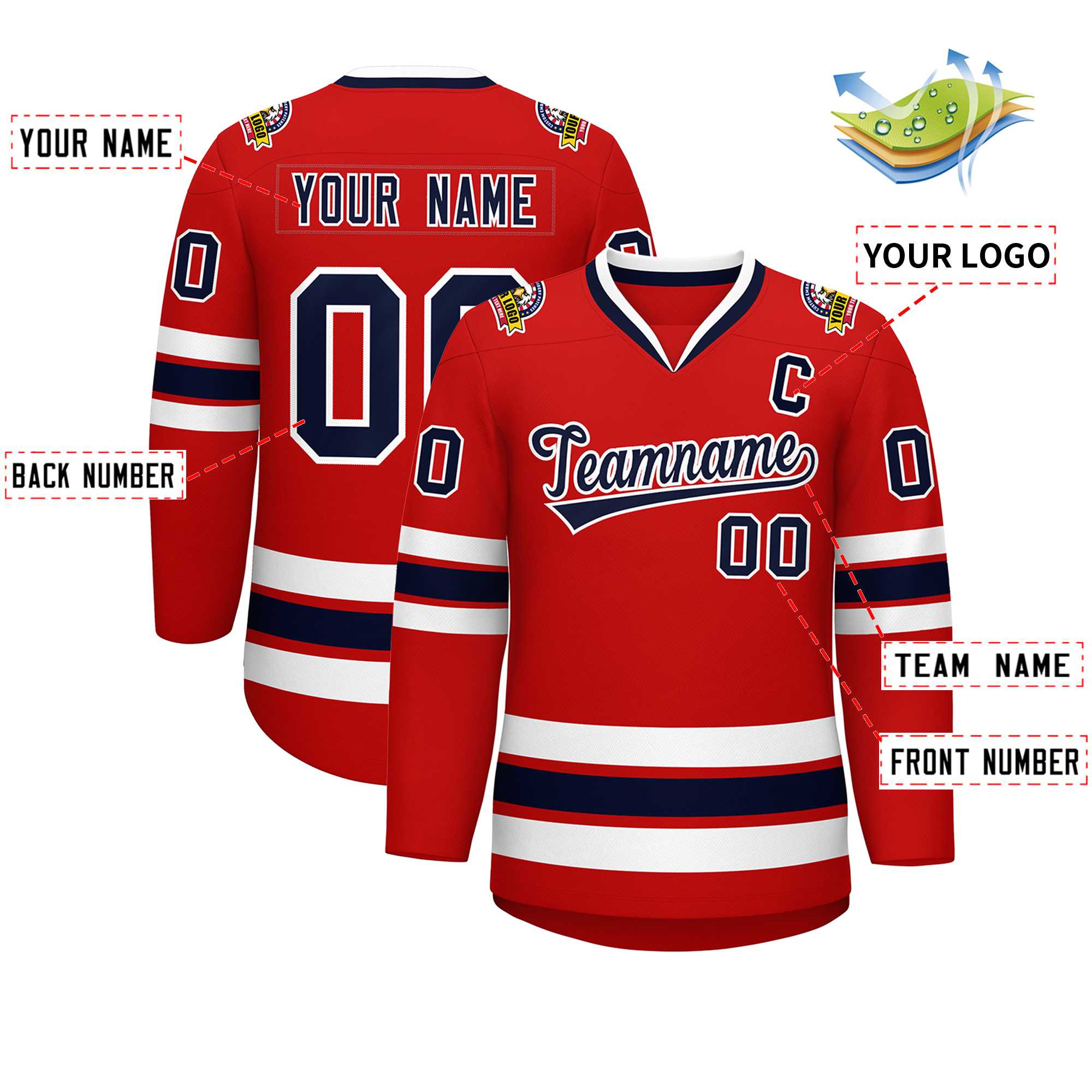 Custom Red Navy-White Classic Style Hockey Jersey | KXKSHOP