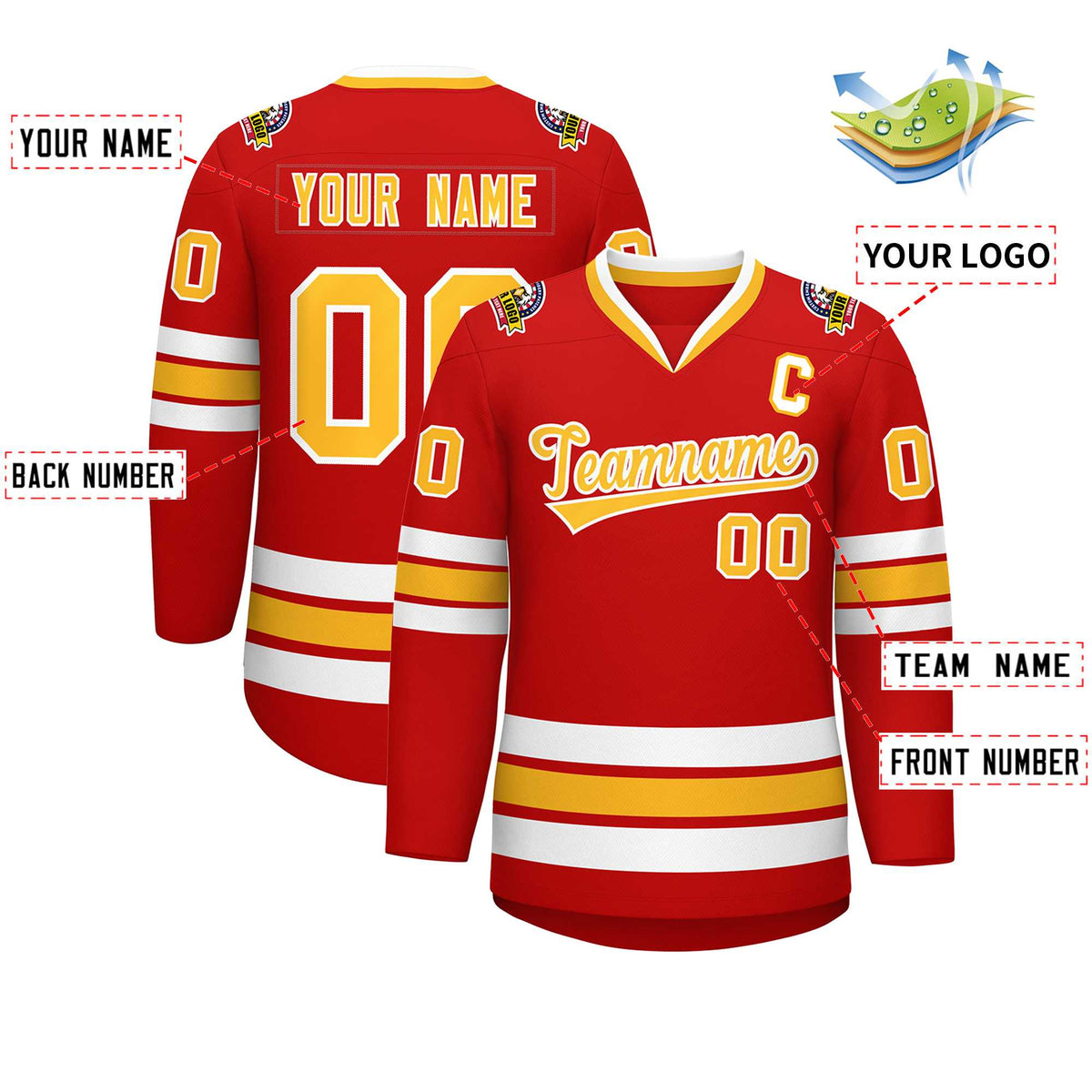 Custom Red Gold-White Classic Style Hockey Jersey | KXKSHOP