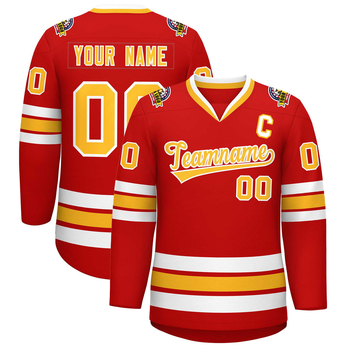 Custom Red Gold-White Classic Style Hockey Jersey | KXKSHOP