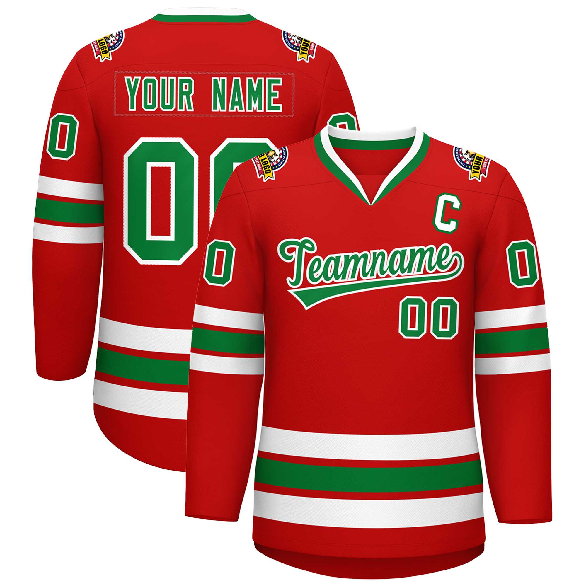 Custom Red Kelly Green-White Classic Style Hockey Jersey | KXKSHOP