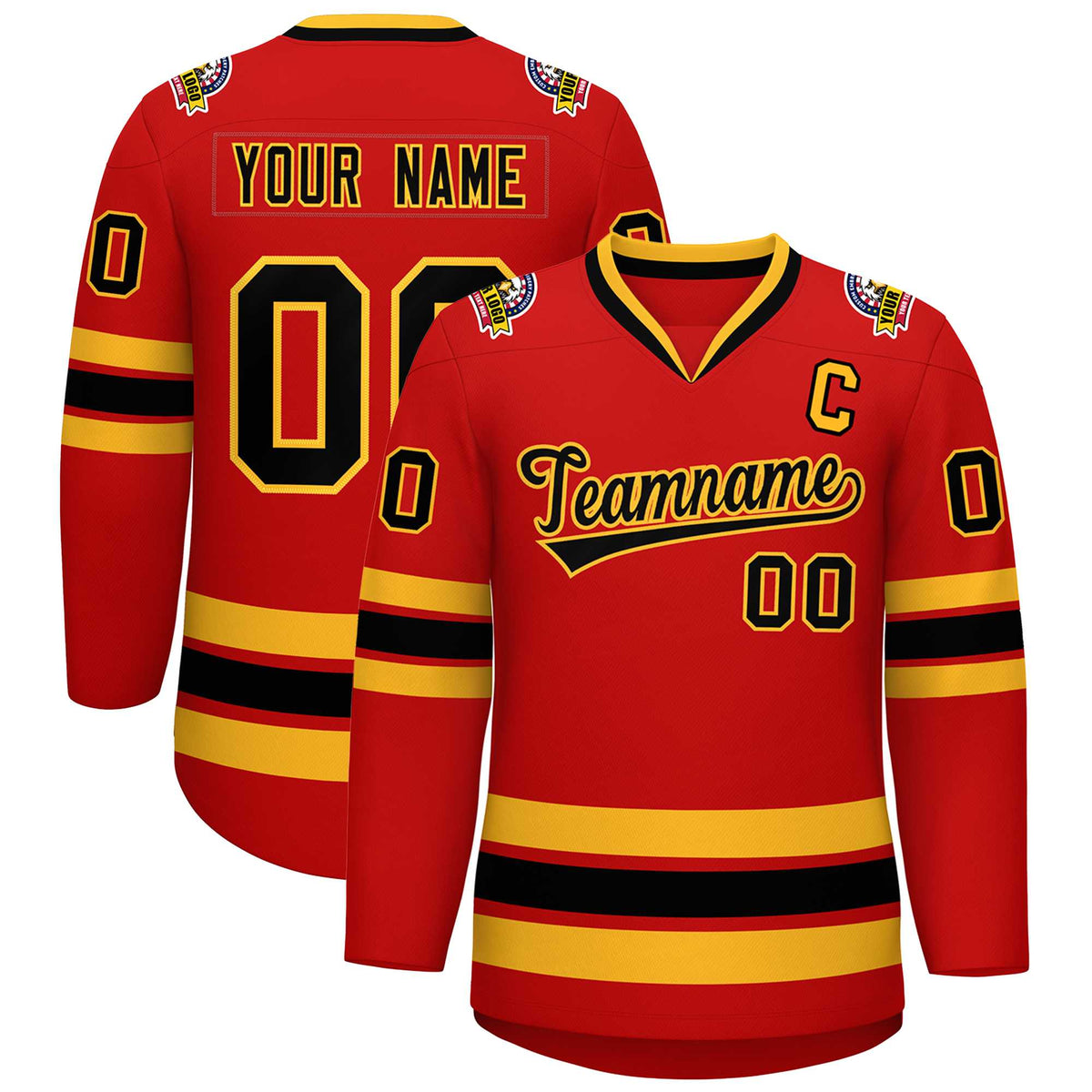 Custom Red Black-Gold Classic Style Hockey Jersey | KXKSHOP