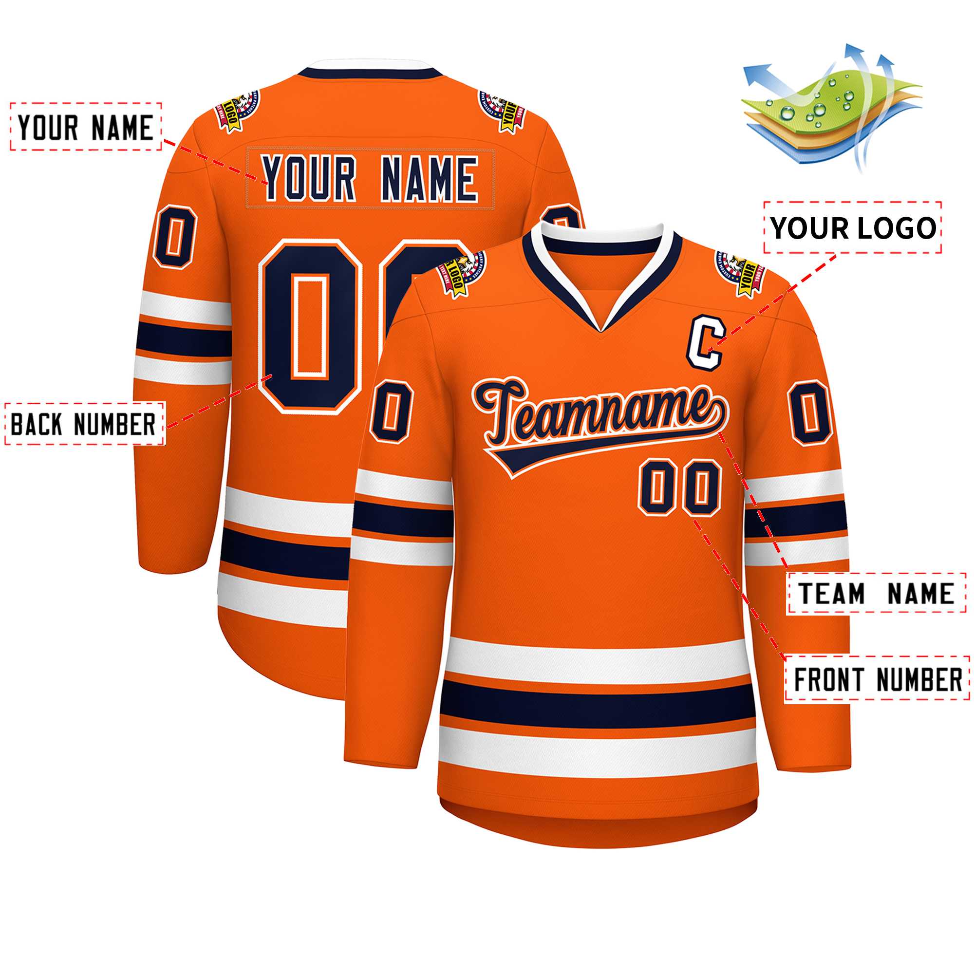 Custom Orange Navy Orange-White Classic Style Hockey Jersey | KXKSHOP