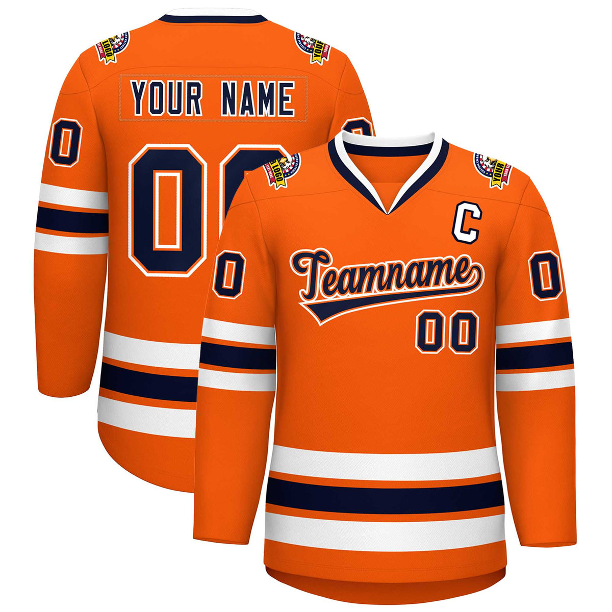 Custom Orange Navy Orange-White Classic Style Hockey Jersey | KXKSHOP