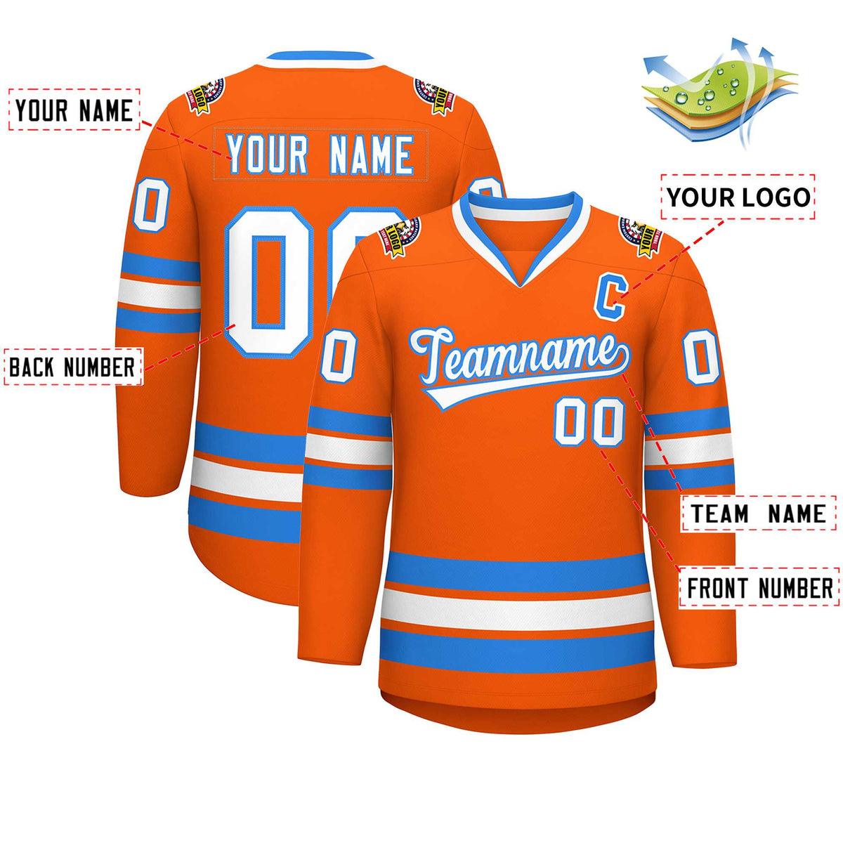 Custom Orange White-Powder Blue Classic Style Hockey Jersey | KXKSHOP
