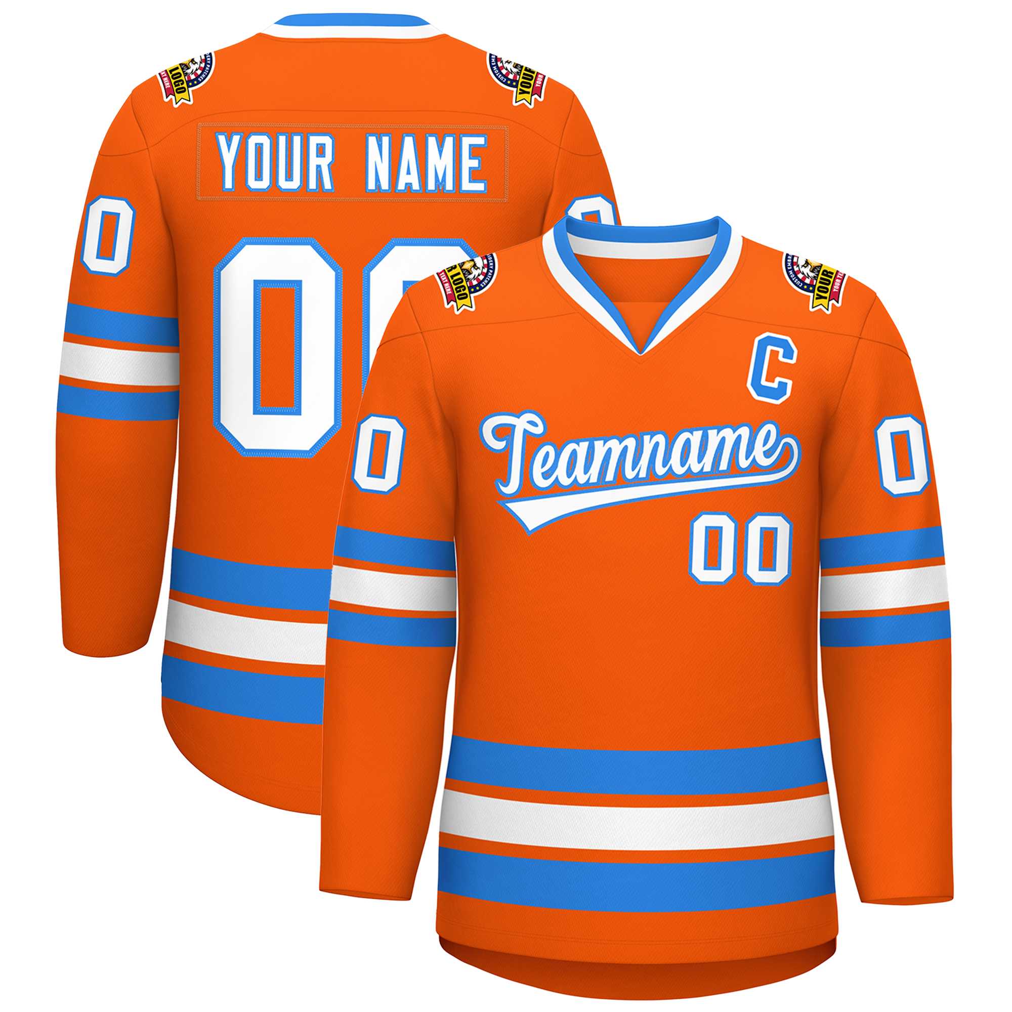 Custom Orange White-Powder Blue Classic Style Hockey Jersey | KXKSHOP