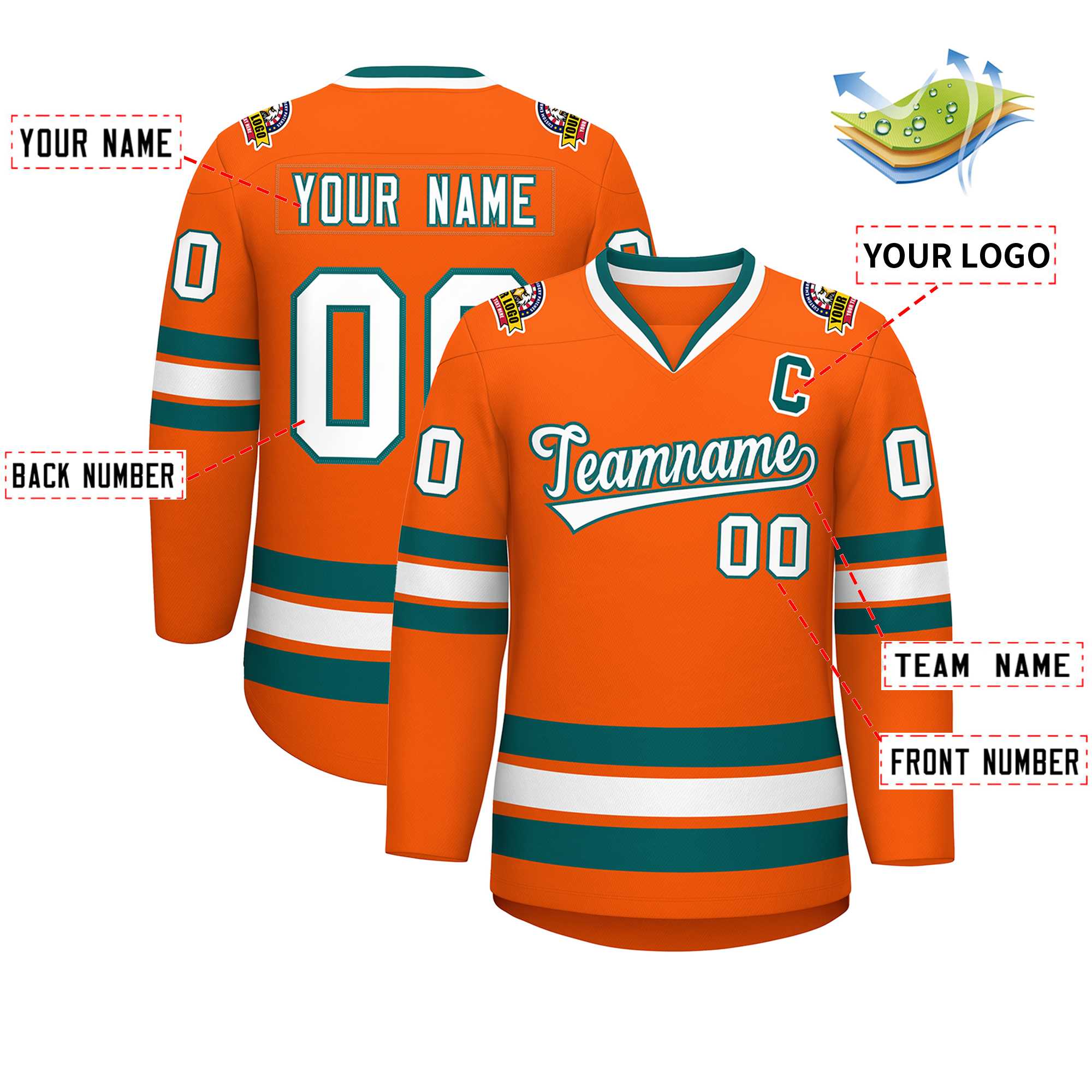 Custom Orange White-Aqua Classic Style Hockey Jersey | KXKSHOP