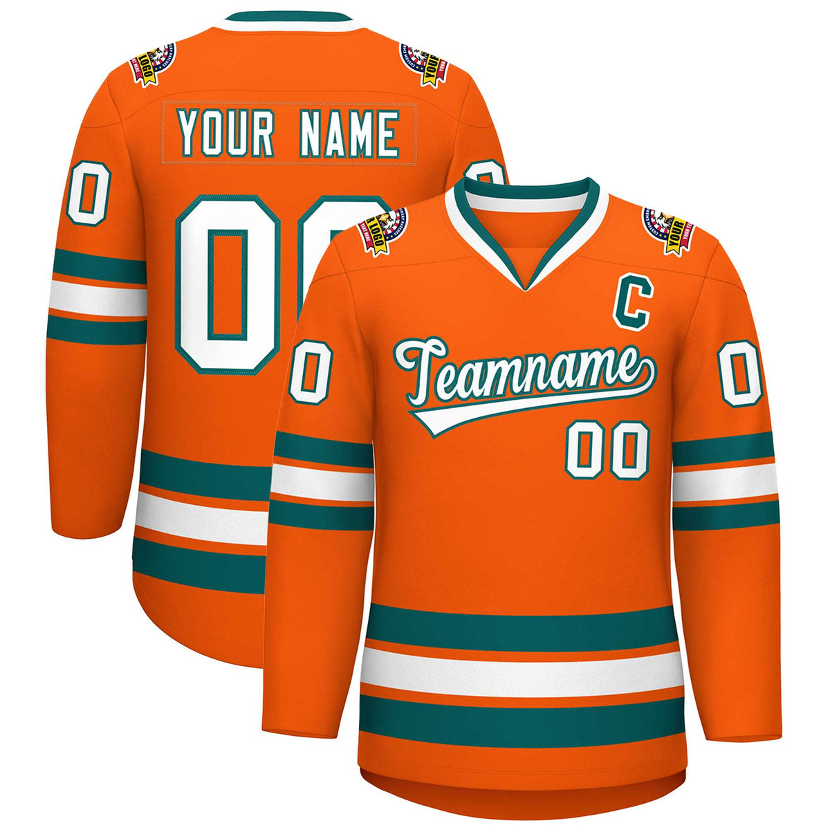 Custom Orange White-Aqua Classic Style Hockey Jersey | KXKSHOP