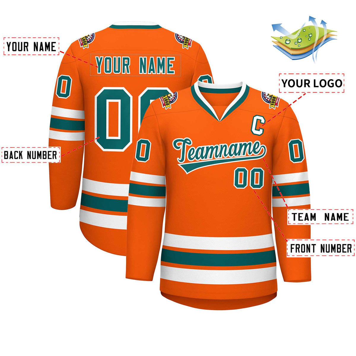 Custom Orange Aqua-White Classic Style Hockey Jersey | KXKSHOP