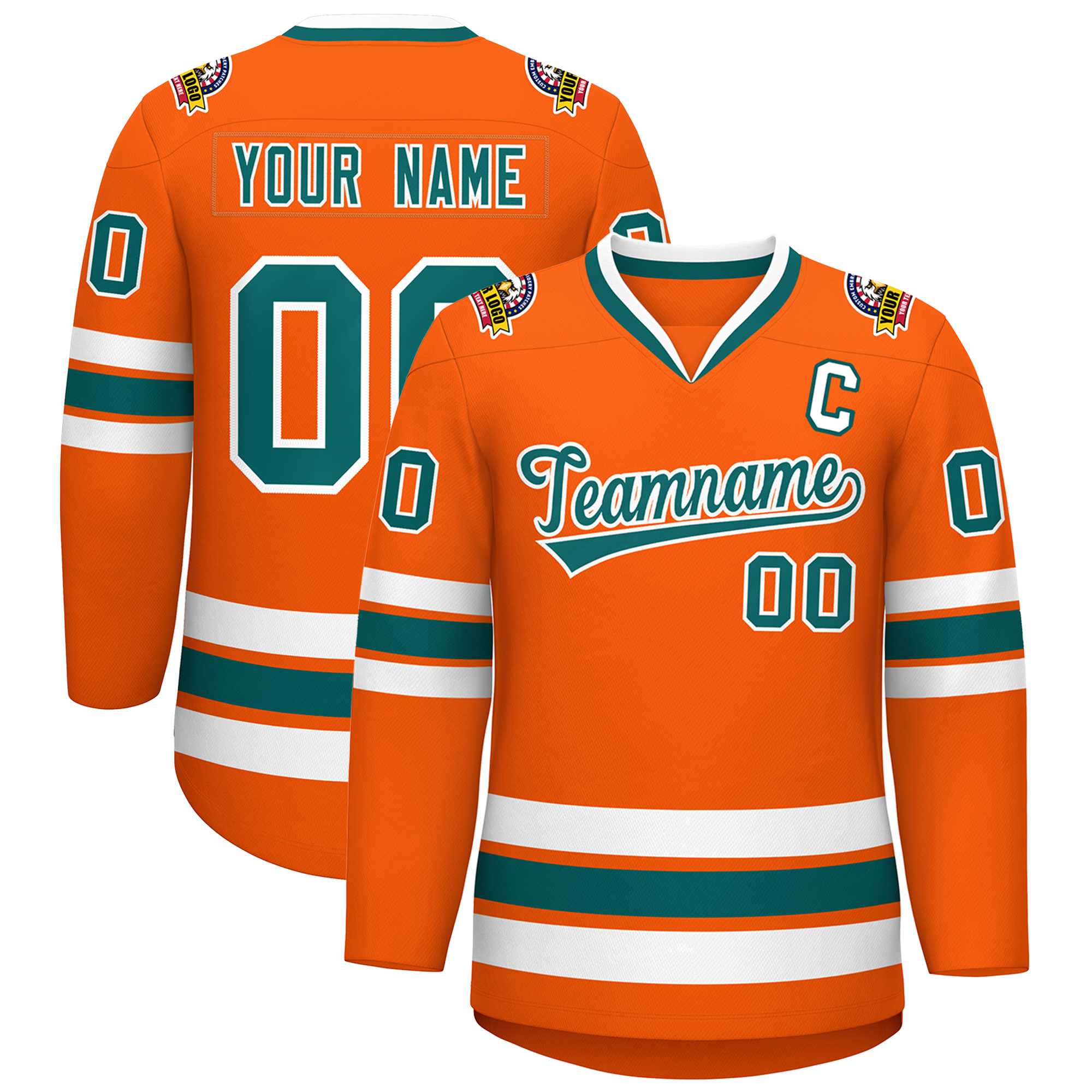 Custom Orange Aqua-White Classic Style Hockey Jersey | KXKSHOP