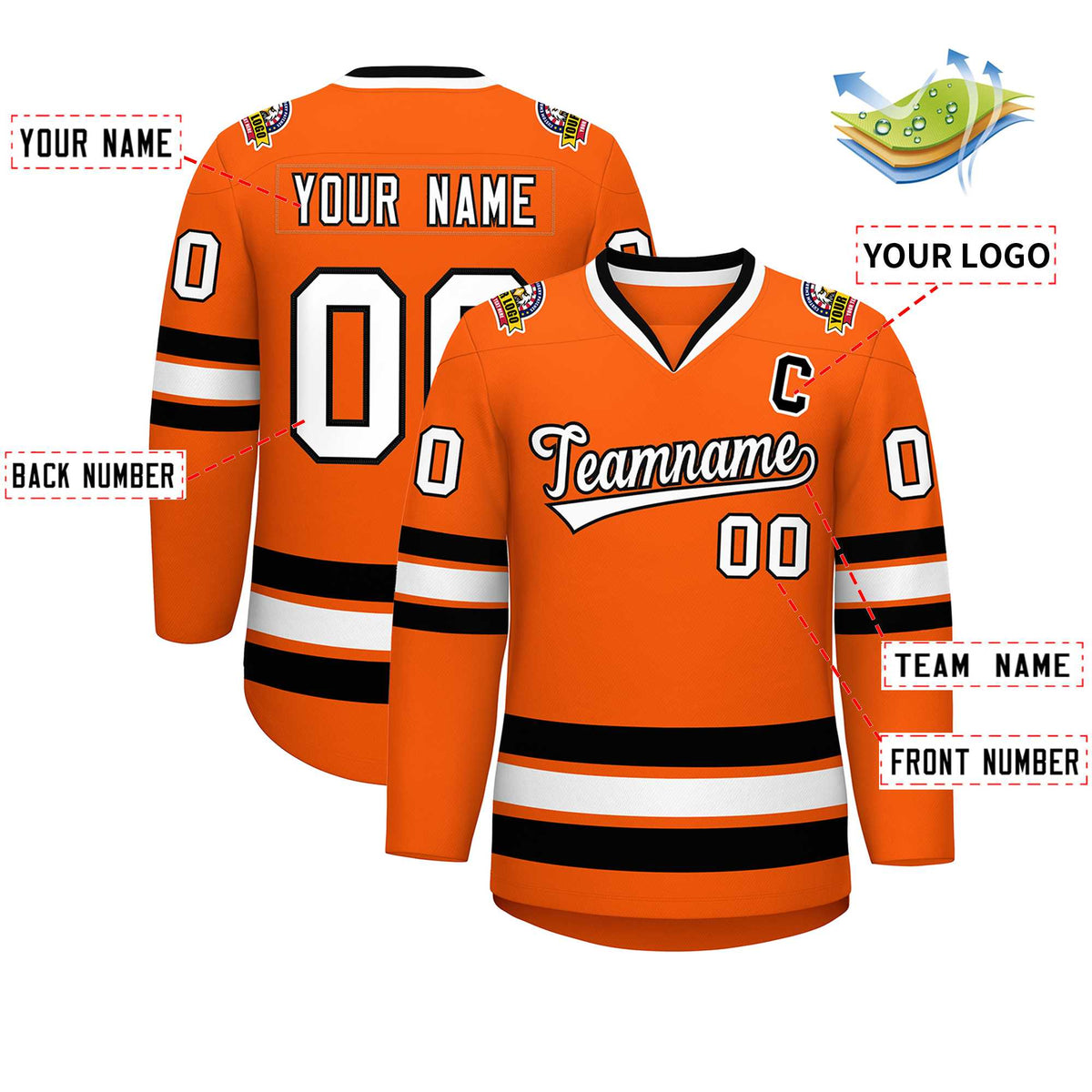 Custom Orange White-Black Classic Style Hockey Jersey | KXKSHOP