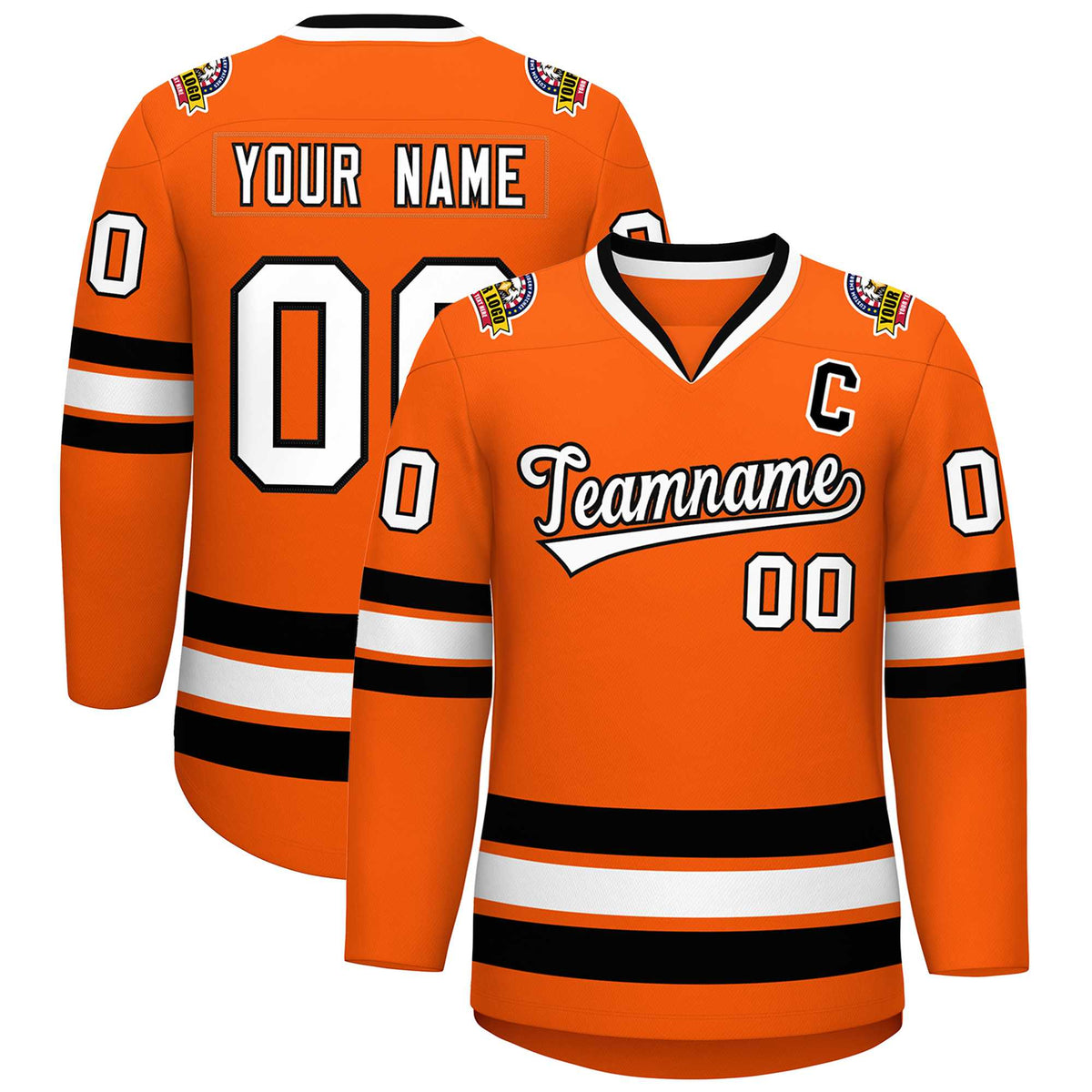 Custom Orange White-Black Classic Style Hockey Jersey | KXKSHOP
