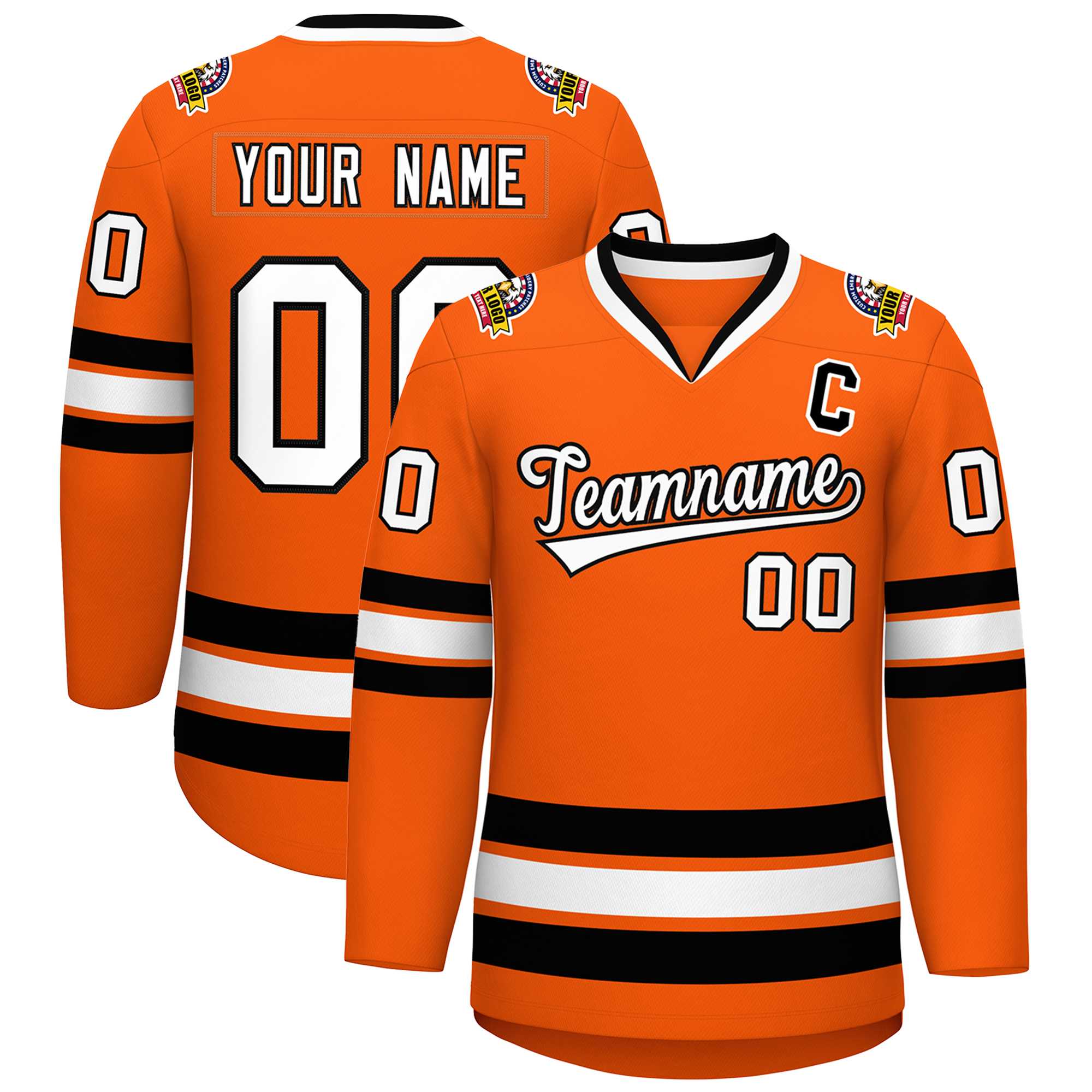 Custom Orange White-Black Classic Style Hockey Jersey | KXKSHOP
