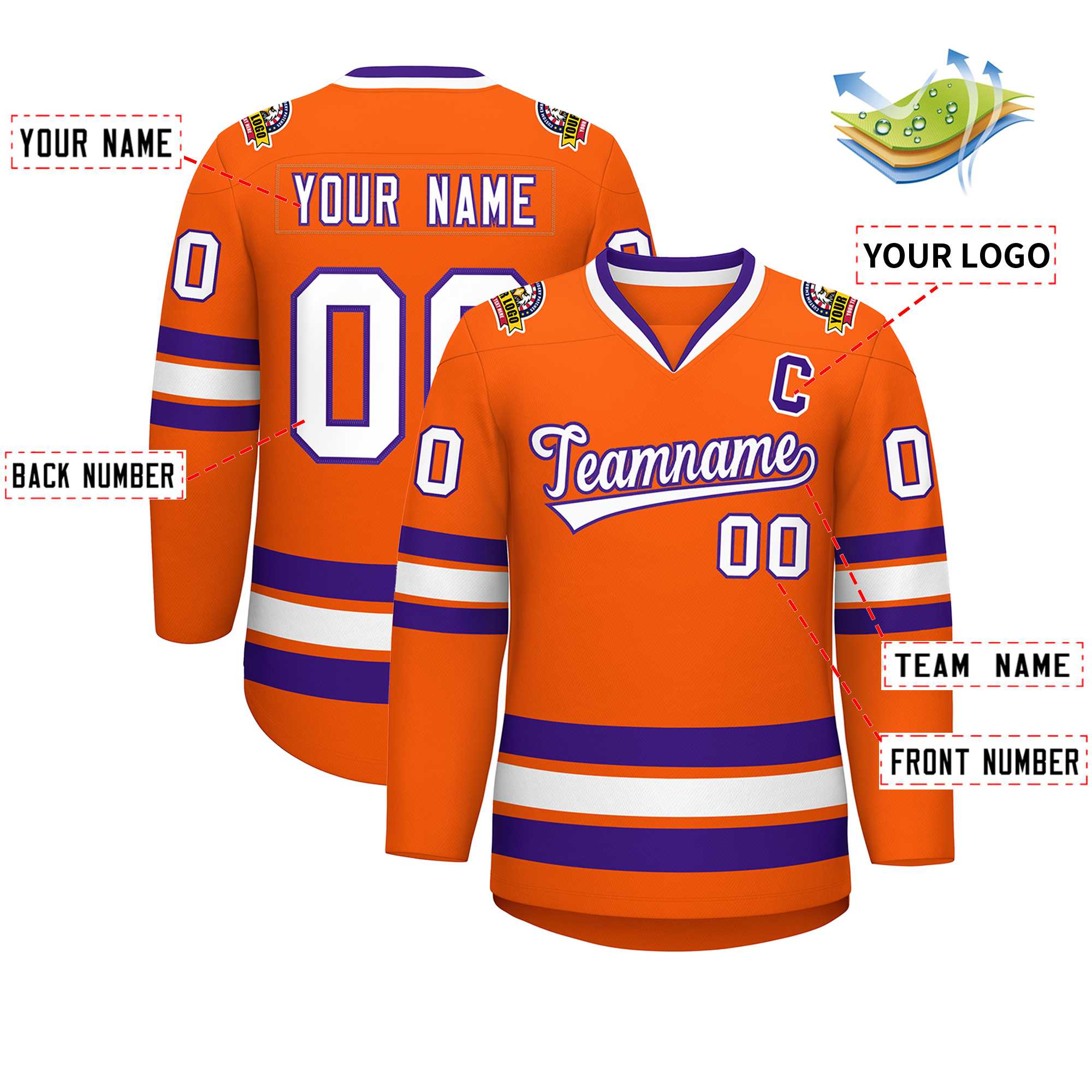 Custom Orange White-Purple Classic Style Hockey Jersey | KXKSHOP