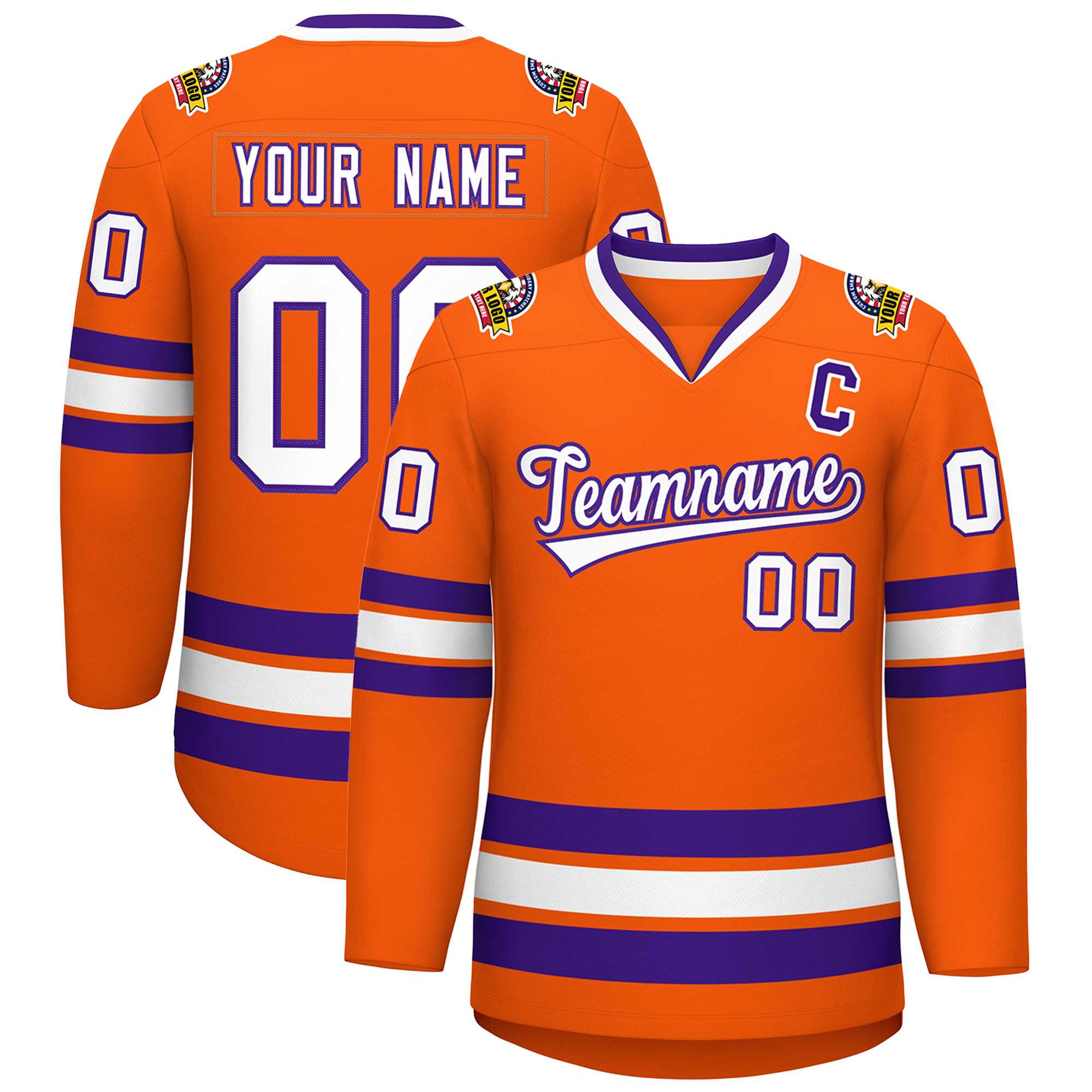 Custom Orange White-Purple Classic Style Hockey Jersey | KXKSHOP