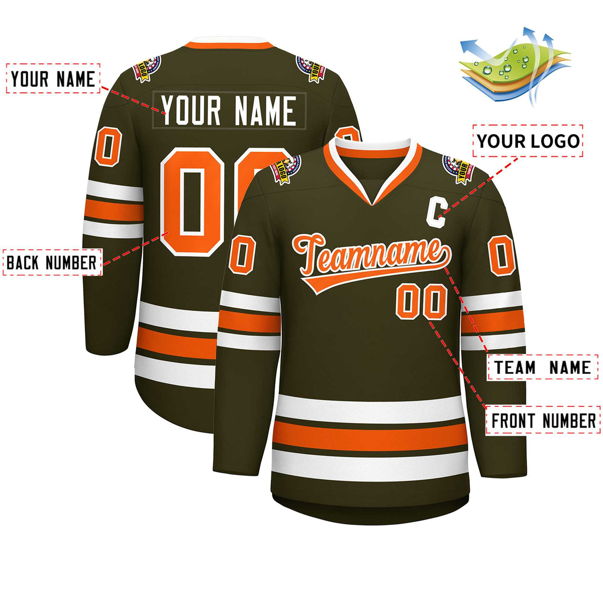 Custom Olive Orange-White Classic Style Hockey Jersey | KXKSHOP