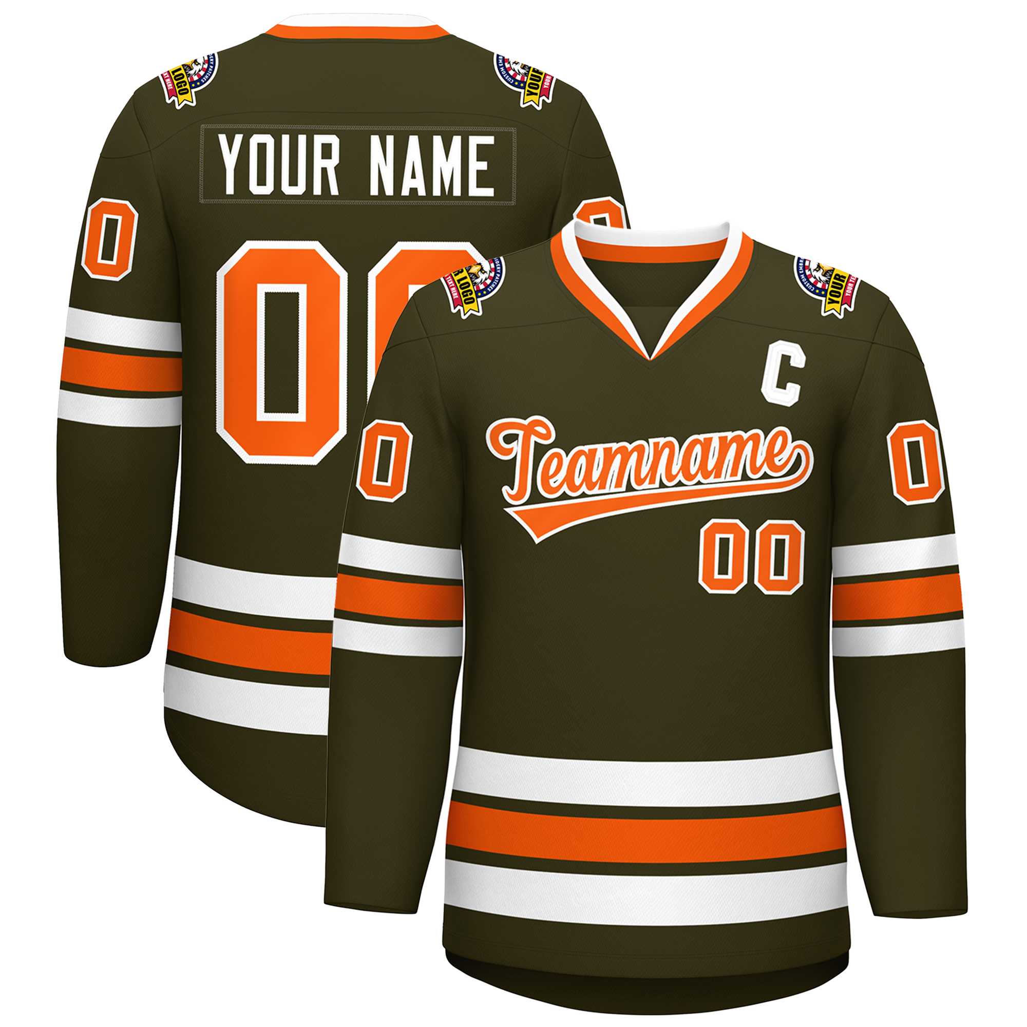 Custom Olive Orange-White Classic Style Hockey Jersey | KXKSHOP