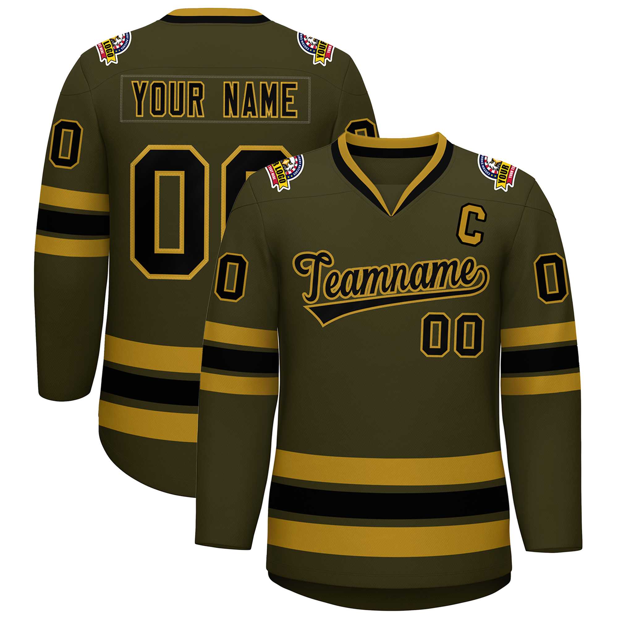 Custom Olive Black-Old Gold Classic Style Hockey Jersey | KXKSHOP