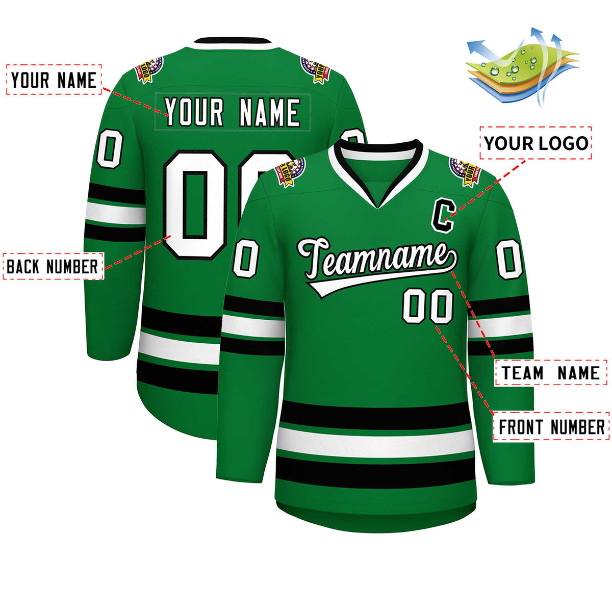 Custom Kelly Green White-Black Classic Style Hockey Jersey | KXKSHOP