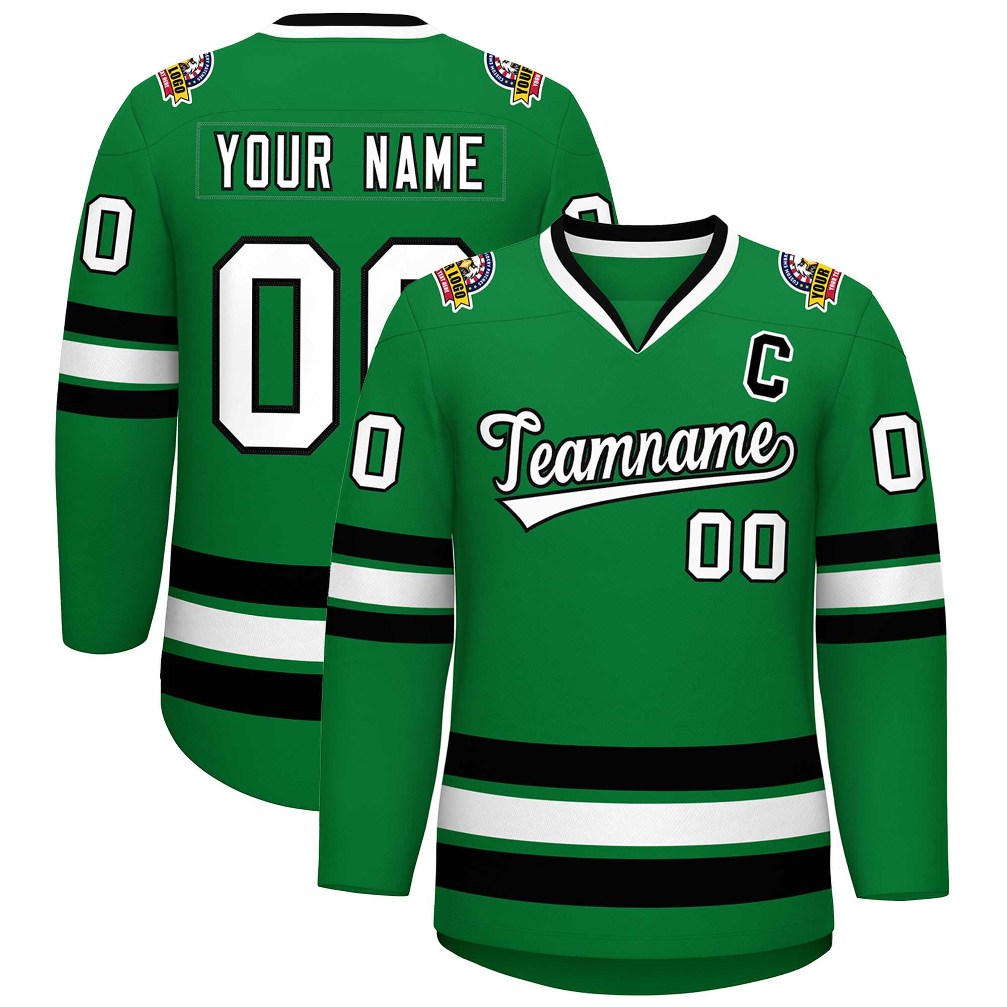 Custom Kelly Green White-Black Classic Style Hockey Jersey | KXKSHOP