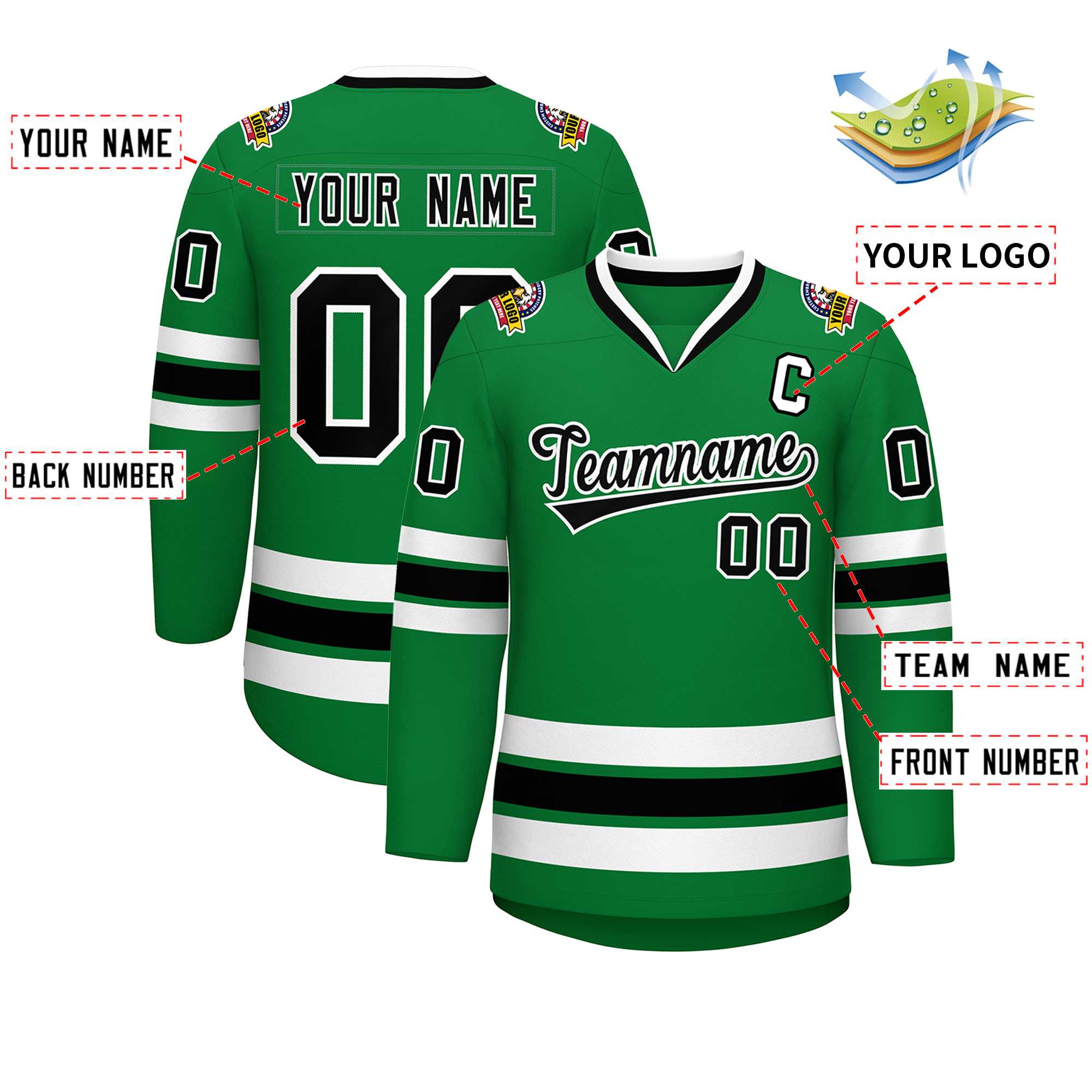 Custom Kelly Green Black-White Classic Style Hockey Jersey | KXKSHOP