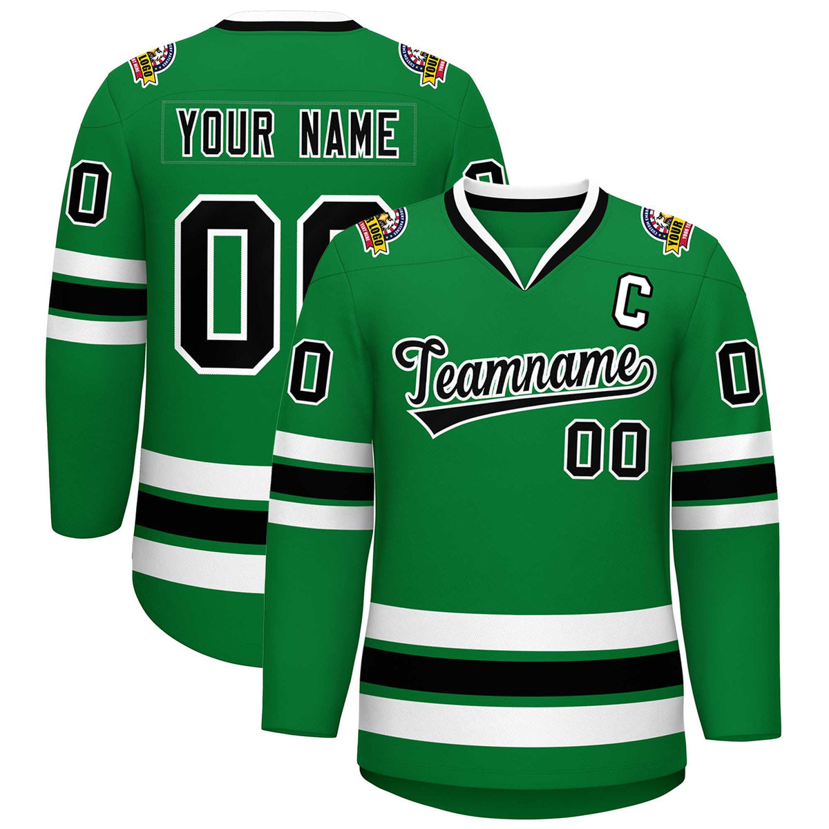 Custom Kelly Green Black-White Classic Style Hockey Jersey | KXKSHOP
