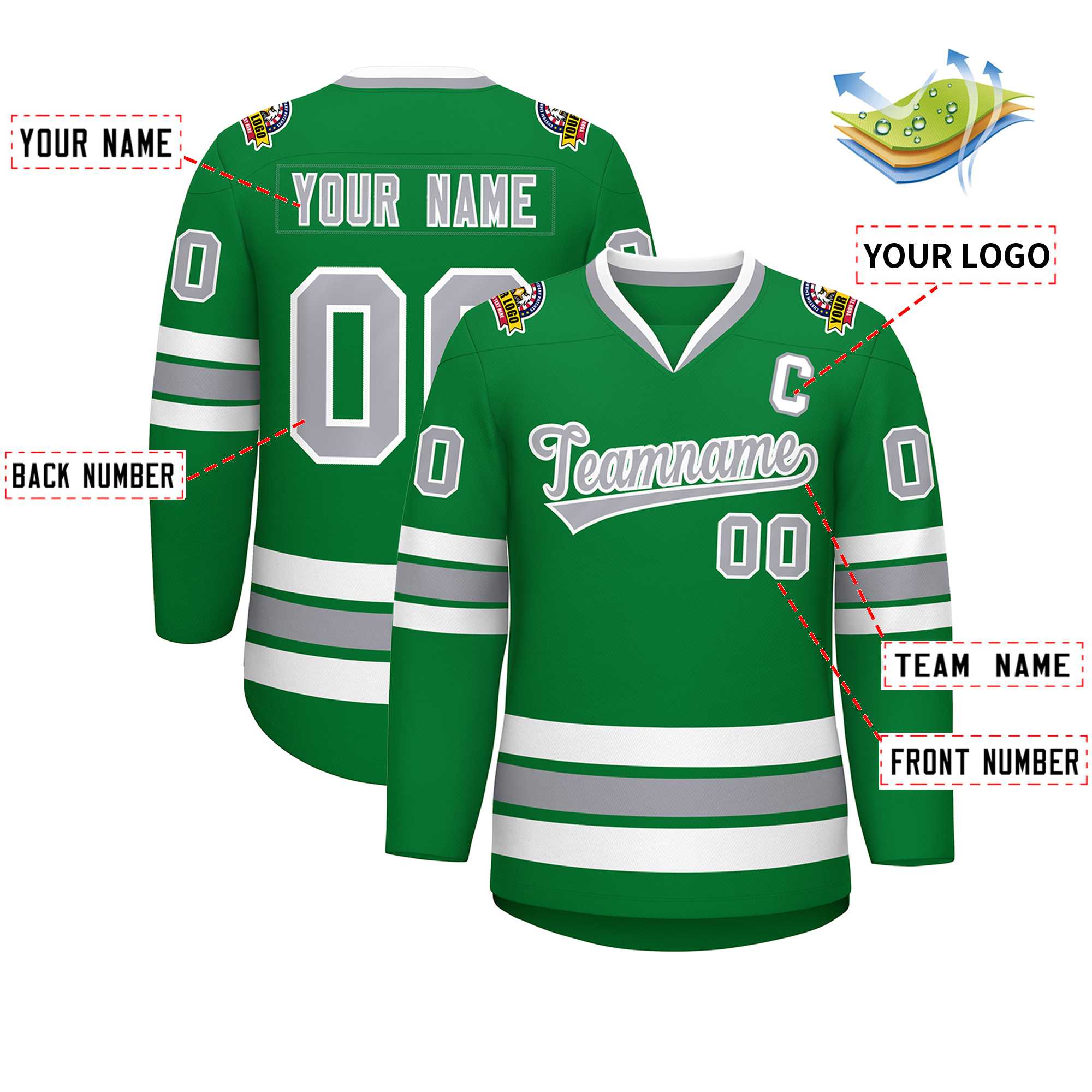 Custom Kelly Green Gray-White Classic Style Hockey Jersey | KXKSHOP