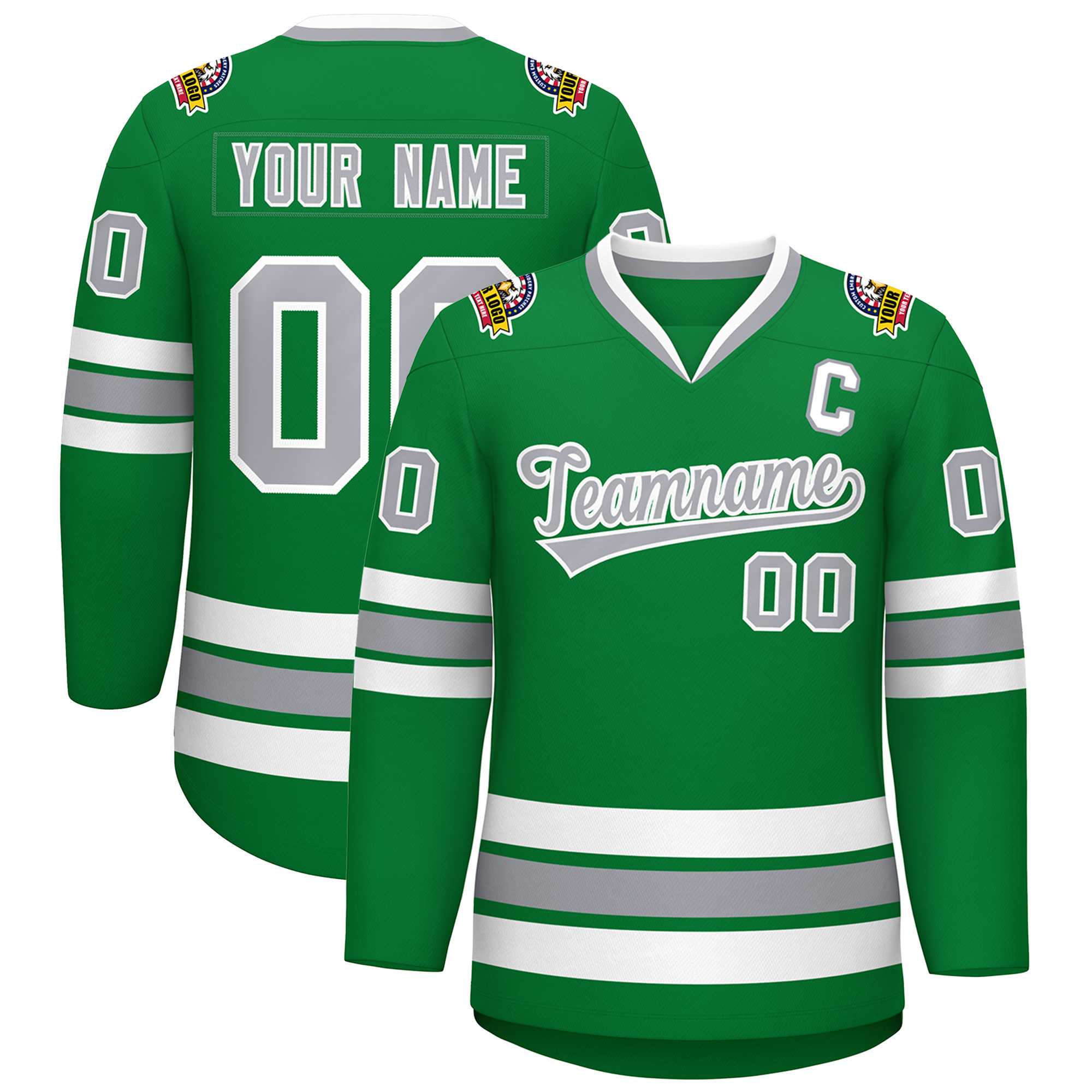 Custom Kelly Green Gray-White Classic Style Hockey Jersey | KXKSHOP