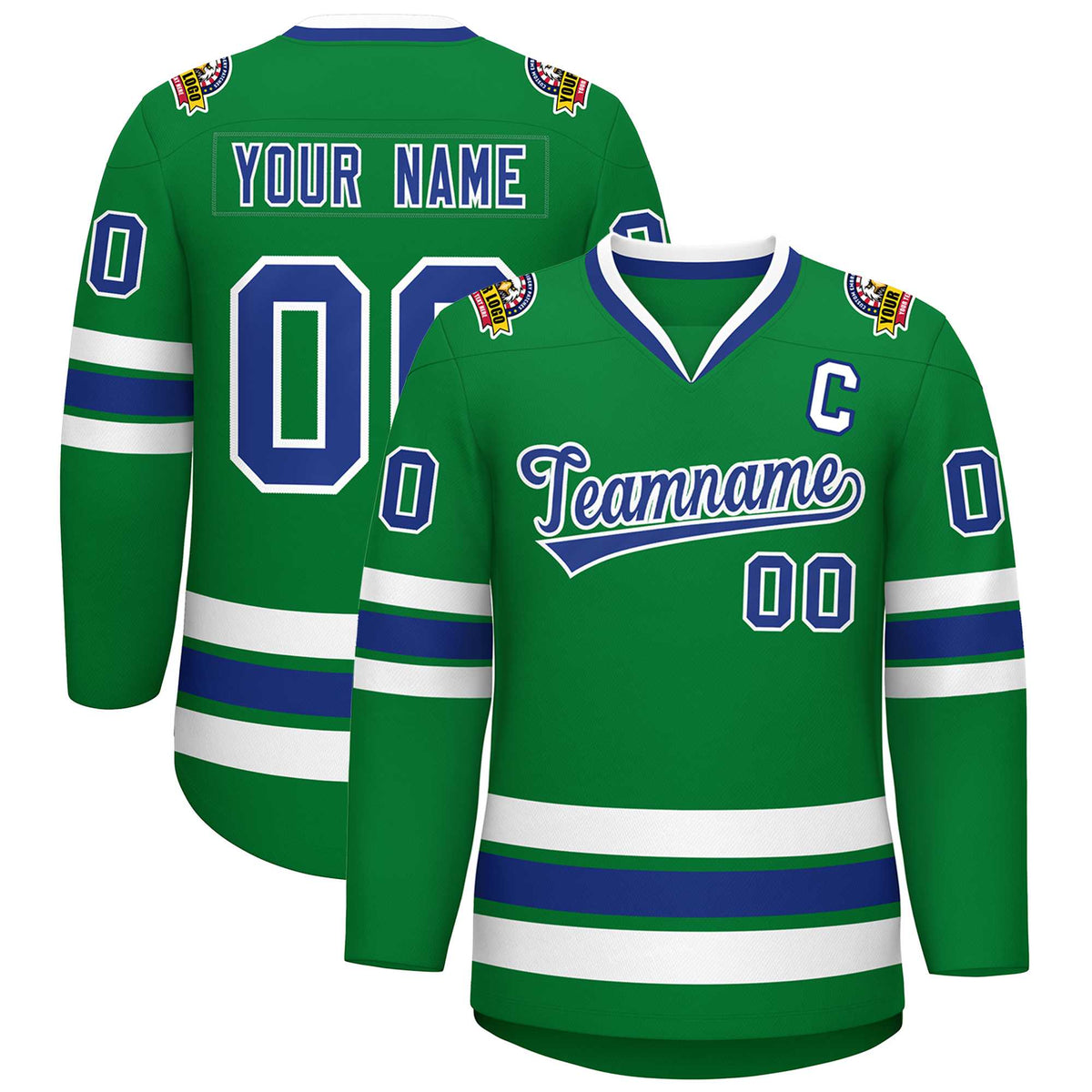 Custom Kelly Green Royal-White Classic Style Hockey Jersey | KXKSHOP
