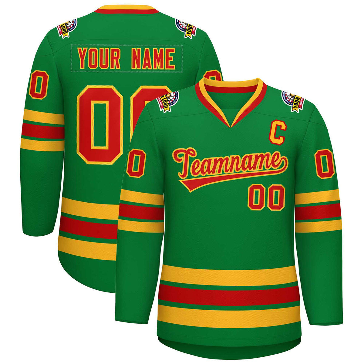 Custom Kelly Green Red-Gold Classic Style Hockey Jersey | KXKSHOP