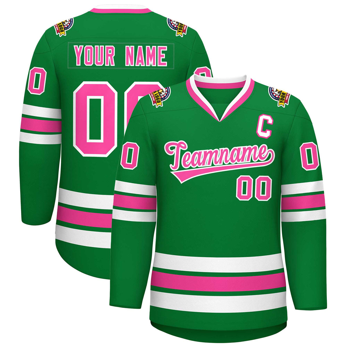 Custom Kelly Green Pink-White Classic Style Hockey Jersey | KXKSHOP