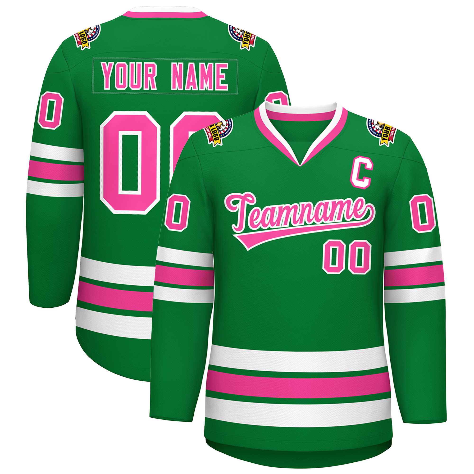 Custom Kelly Green Pink-White Classic Style Hockey Jersey | KXKSHOP