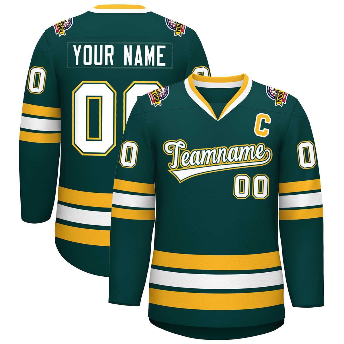 Custom Midnight Green White Olive-Gold Classic Style Hockey Jersey | KXKSHOP