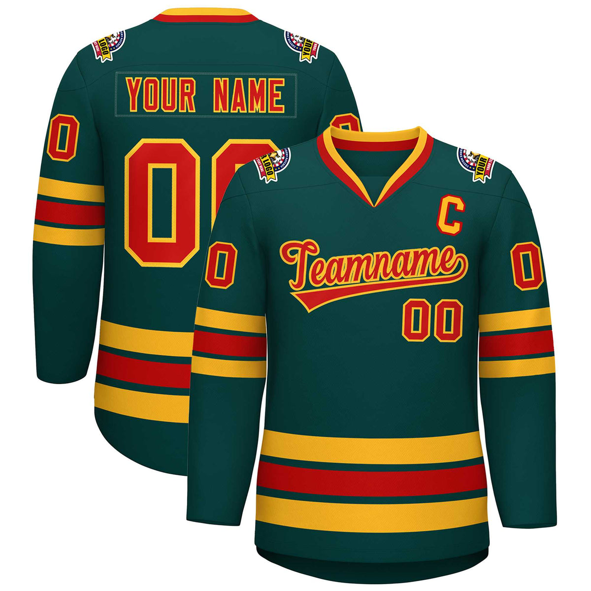 Custom Midnight Green Red-Gold Classic Style Hockey Jersey | KXKSHOP