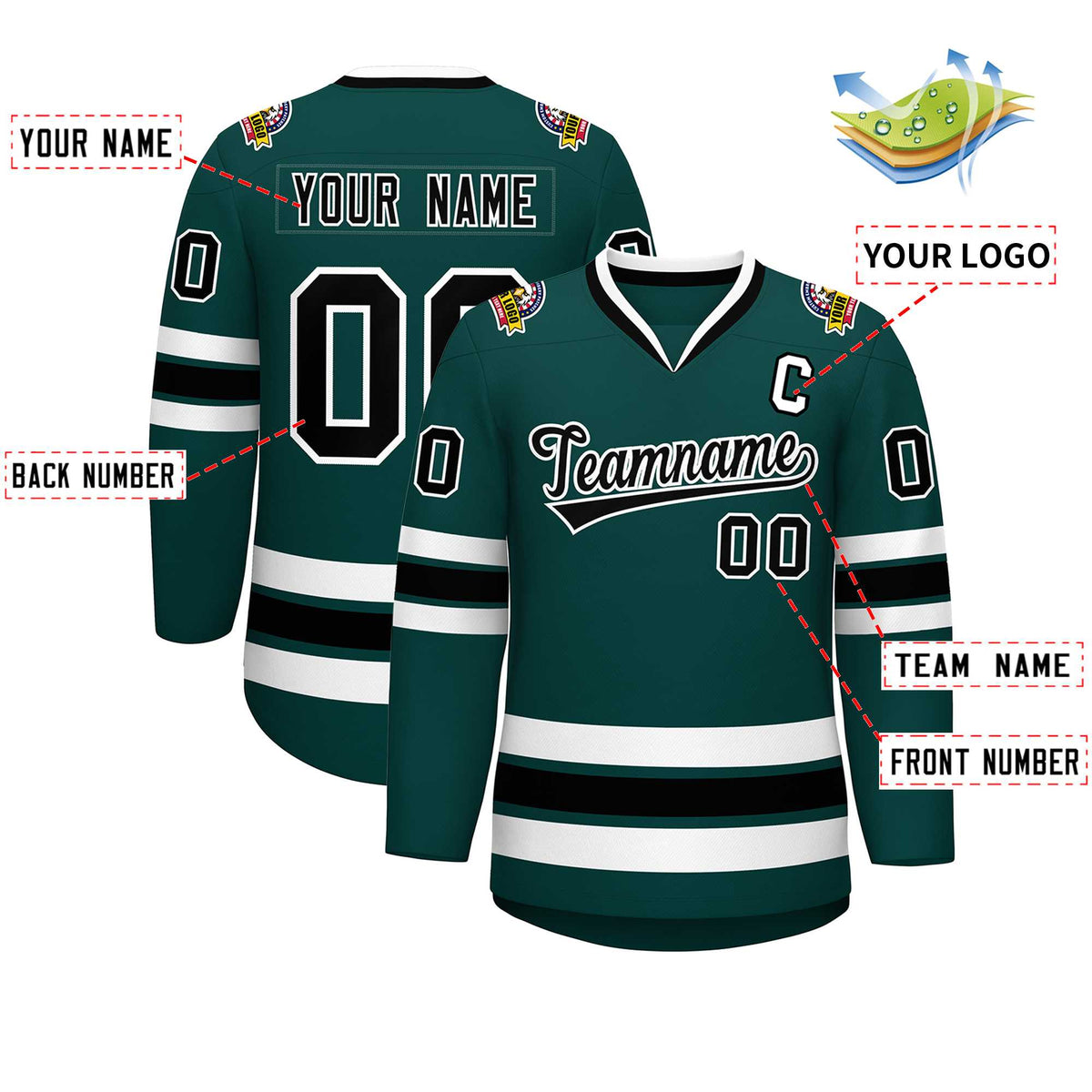 Custom Midnight Green Black-White Classic Style Hockey Jersey | KXKSHOP