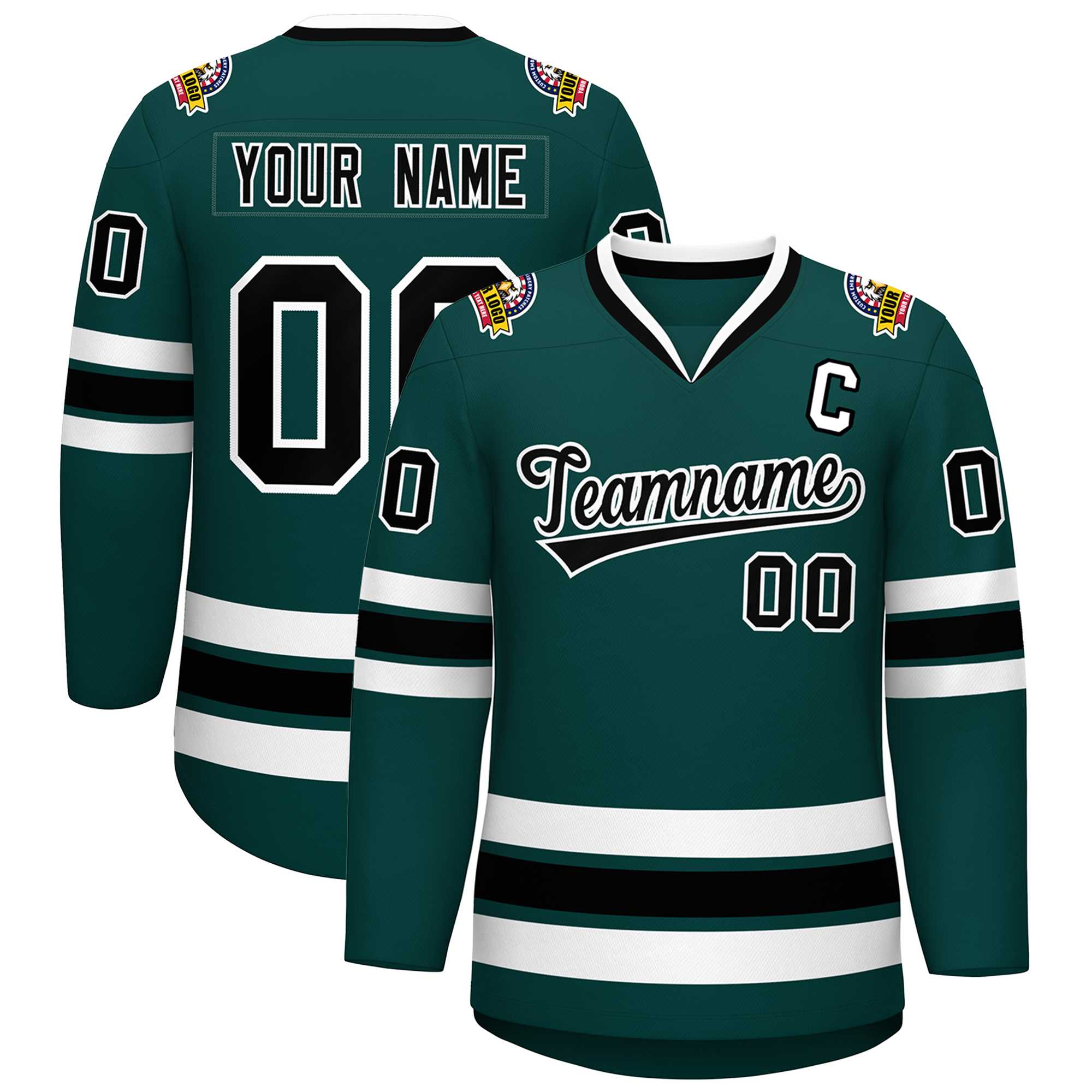 Custom Midnight Green Black-White Classic Style Hockey Jersey | KXKSHOP