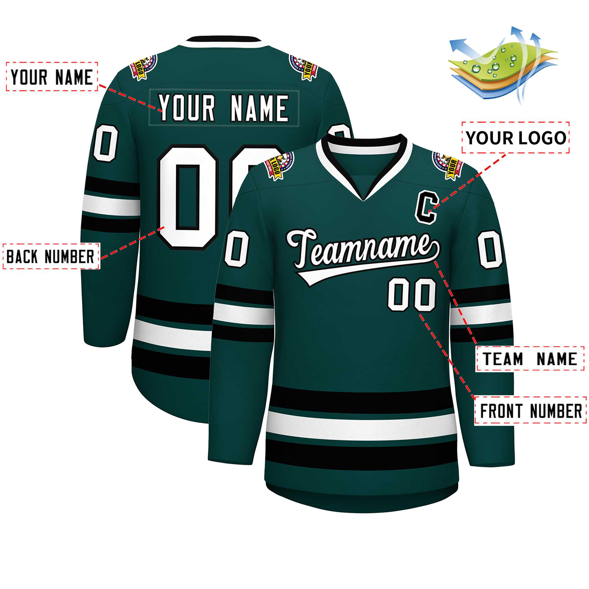 Custom Midnight Green White-Black Classic Style Hockey Jersey | KXKSHOP