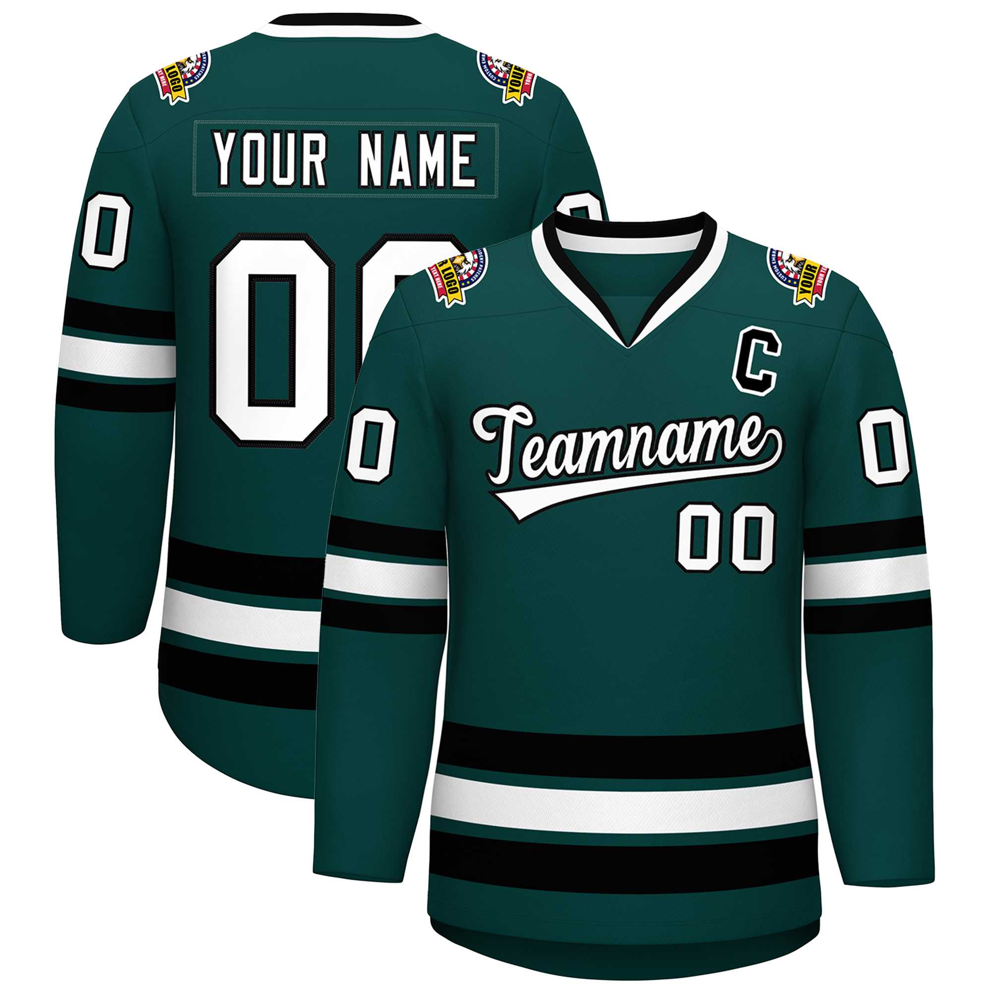 Custom Midnight Green White-Black Classic Style Hockey Jersey | KXKSHOP