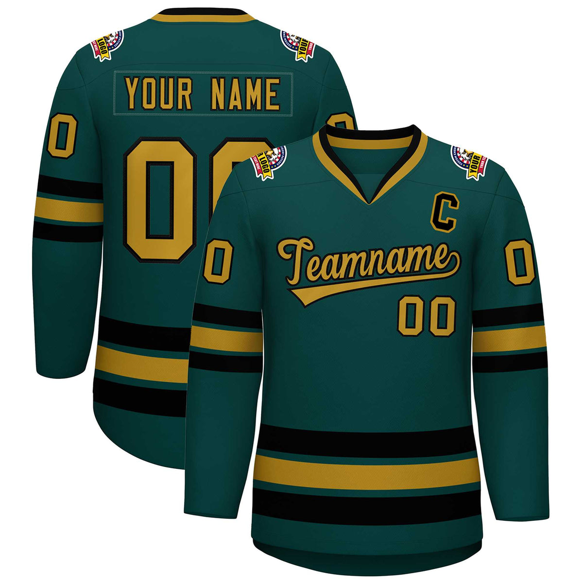 Custom Midnight Green Old Gold-Black Classic Style Hockey Jersey | KXKSHOP