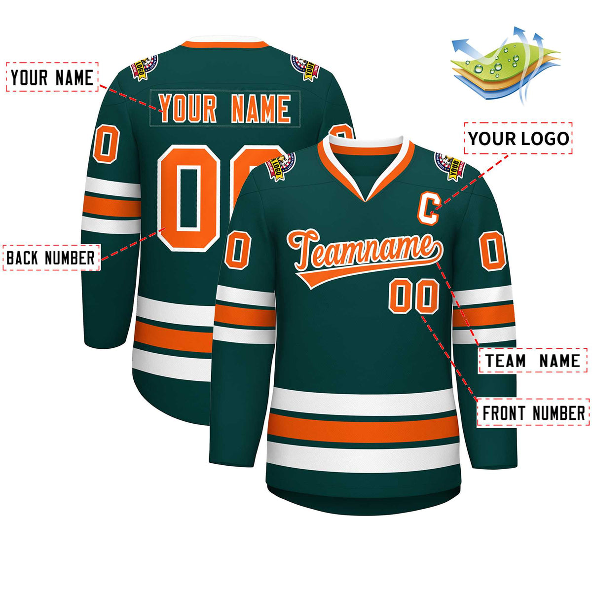Custom Midnight Green Orange-White Classic Style Hockey Jersey | KXKSHOP