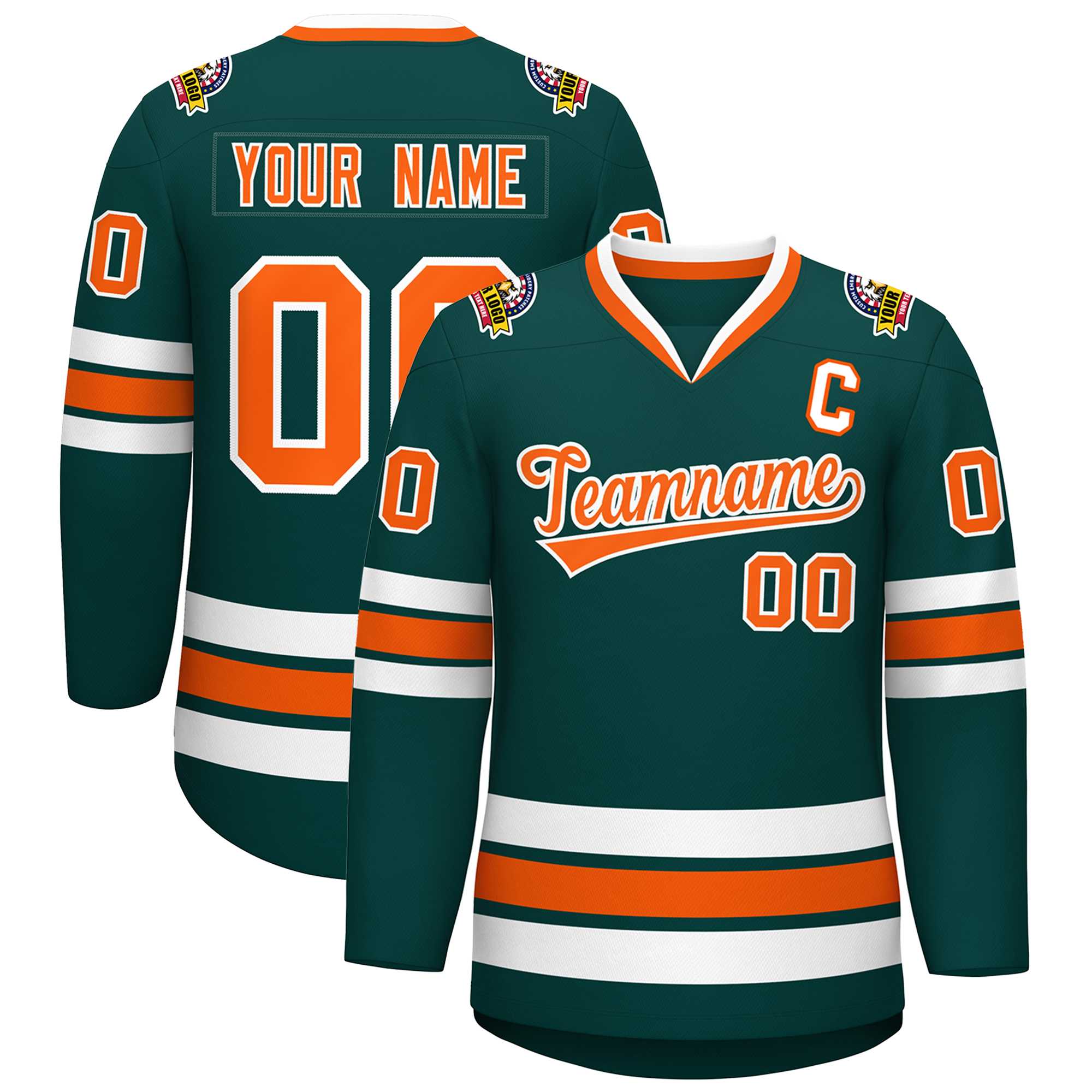 Custom Midnight Green Orange-White Classic Style Hockey Jersey | KXKSHOP