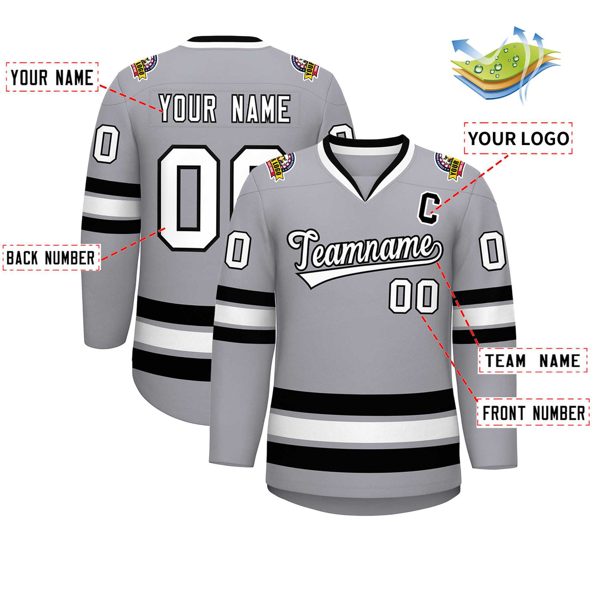 Custom Gray White-Black Classic Style Hockey Jersey | KXKSHOP