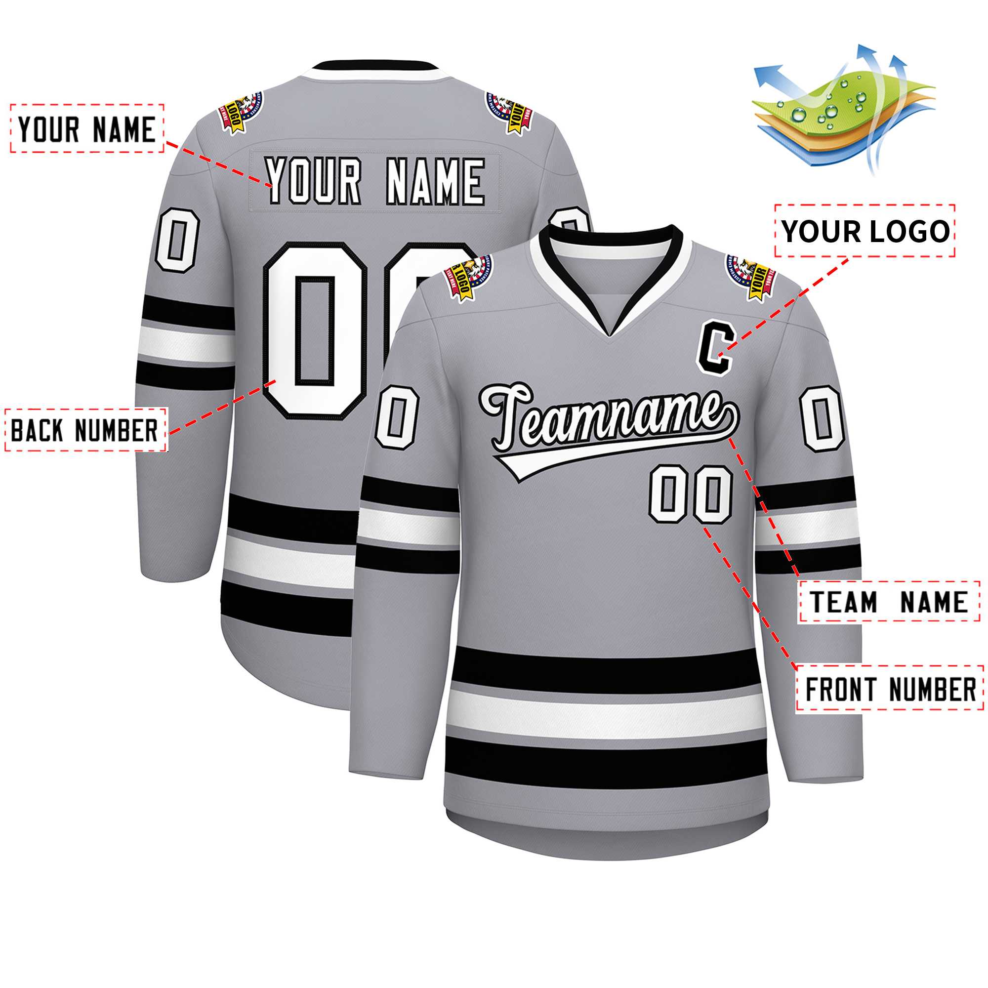 Custom Gray White-Black Classic Style Hockey Jersey | KXKSHOP